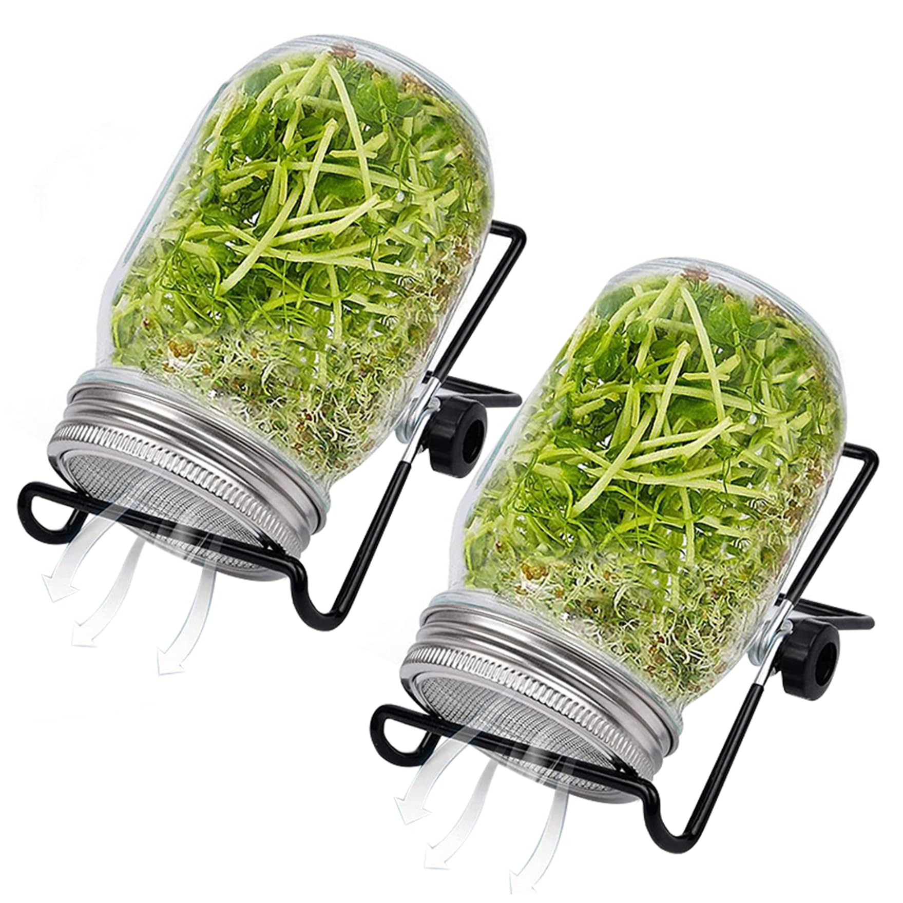 CAKEEYUM Sprouting Jar 2 Sets Wide Mouth Seed Sprouter with Mesh Lid – 16oz Sprouting Kit Adjustable Stand Transparent Sprouts Growing Kit for Beans Broccoli