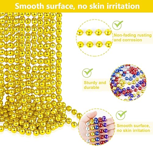 Miniatura 2 de Collares de cuentas doradas metálicas de 0.47 pulgadas, 15 cuentas de Mardi Gras de 33 pulgadas, collares redondos de cuentas a granel, collar de