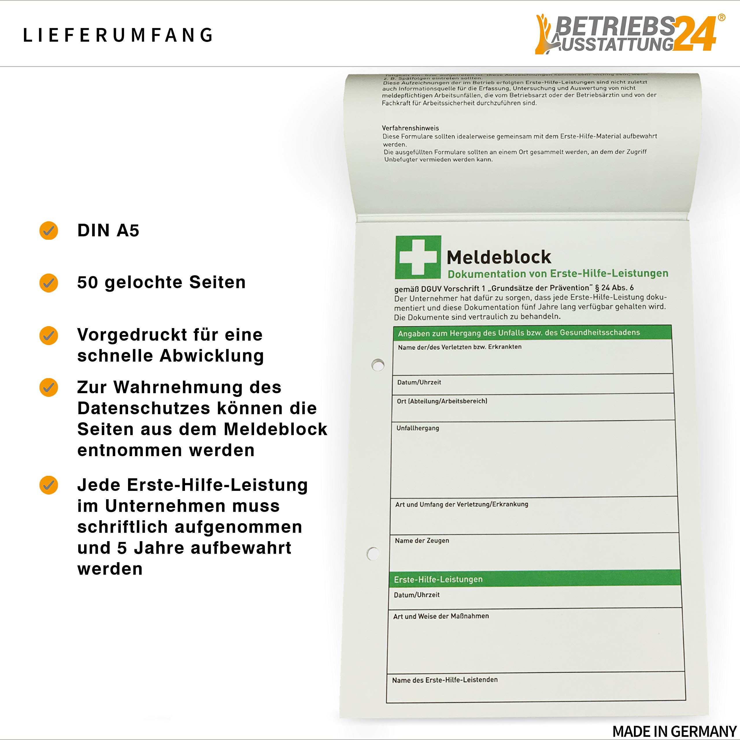 Erste-Hilfe-Koffer Komplettset für Betriebe nach DIN - Verbandskasten inkl. Inhalt, Hinweisschild, Sicherheitsaushang & Meldeblock - First AID Box (Small, Orange - DIN 13157)