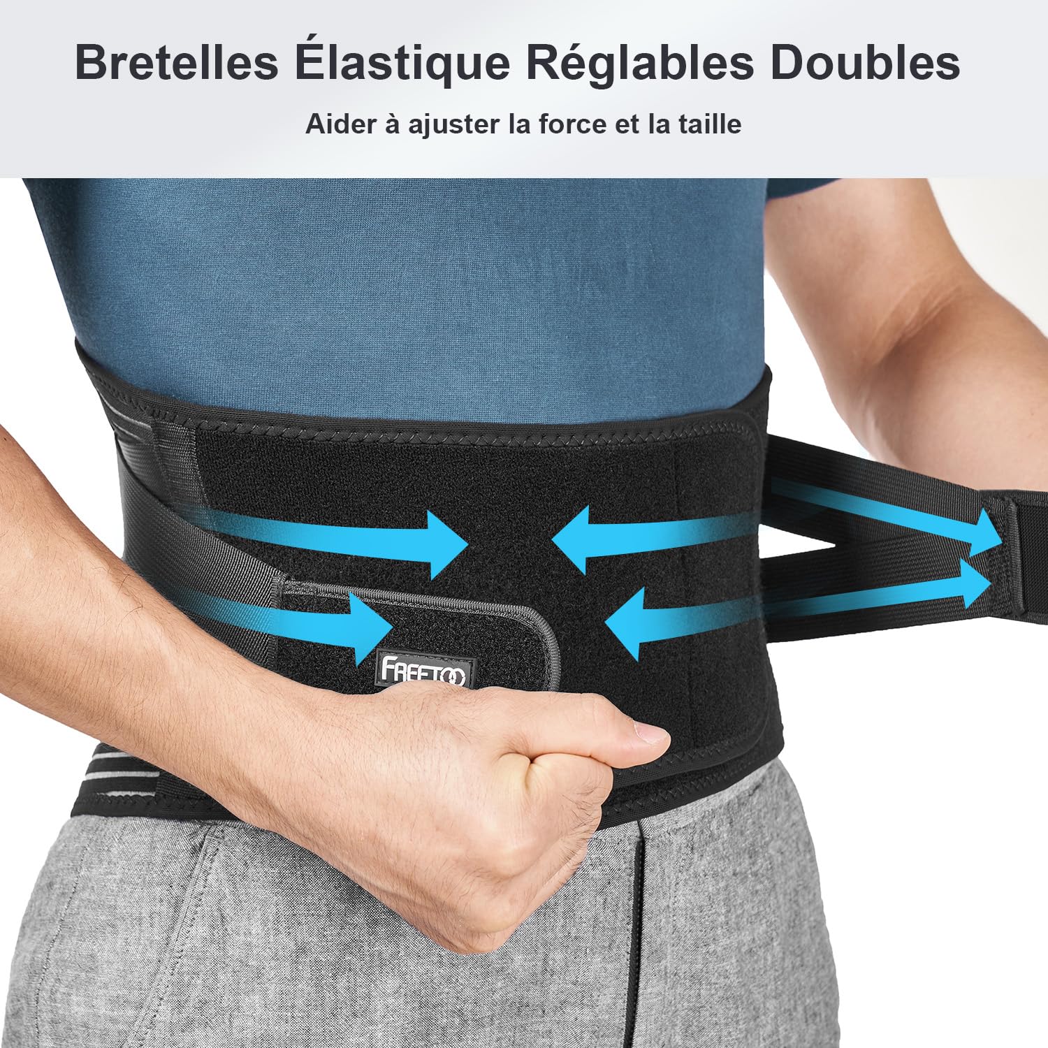 FREETOO Ceinture de Soutien Lombaire Maintenir Bien Les Lombaires et Le Dos Soulage la Douleur 4 Ressorts Soutien Sangle Double Réglable pour Homme et Femme,XL,Noir