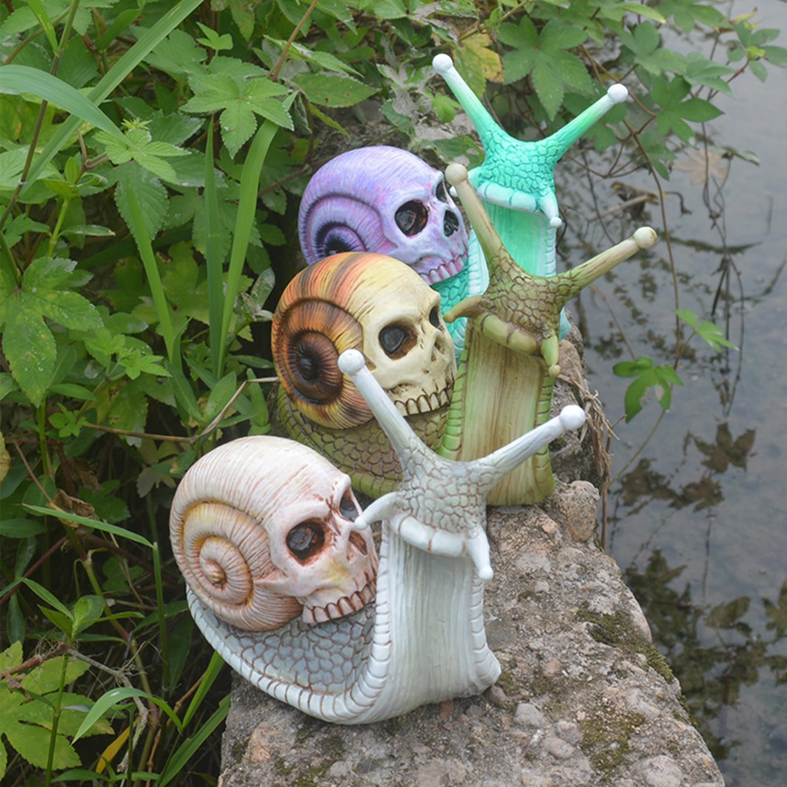 Sculpture D'escargot Tête De Mort En Résine - Décoration Halloween, Jardin, Patio | Environ 11.5x5.5x13 Cm - 5