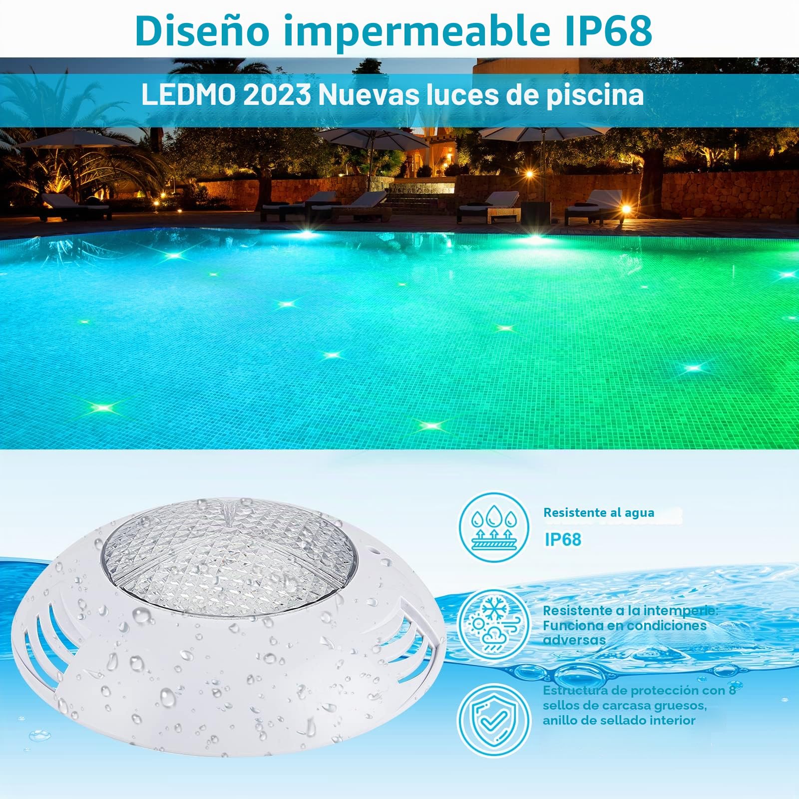 ledmo Foco led piscina PAR56 RGB Piscinas Lámpara 38W Con Control Remoto 12v AC/DC Luces led Piscina IP68 Impermeable luces piscina ángulo de Iluminación 140 °
