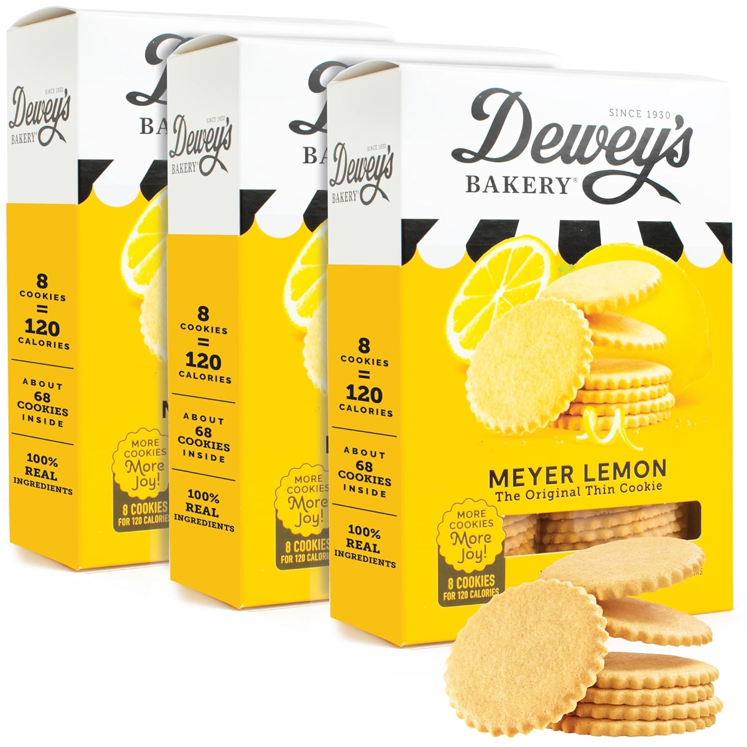 Dewey's Bakery Meyer Lemon Moravian Style Cookie Thins, Bakery Fresh with Real Simple Ingredients, Low Calorie Snack, No Artificial Flavors, Synthetic Colors or Preservatives, 9oz (Pack of 3)