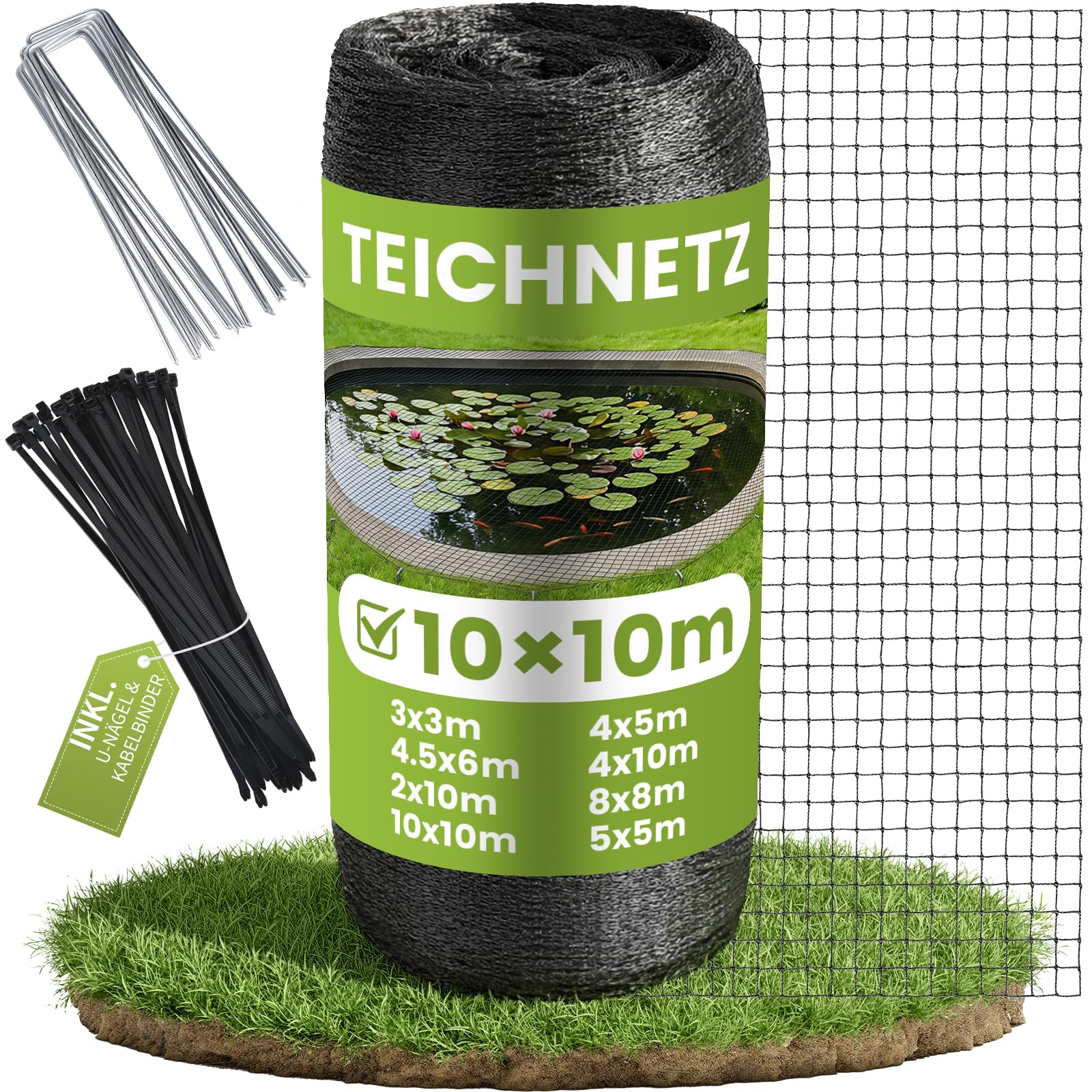 Teichnetz Feinmaschig 10×10m Vogelschutznetz Inkl. U-nägel & Kabelbinder