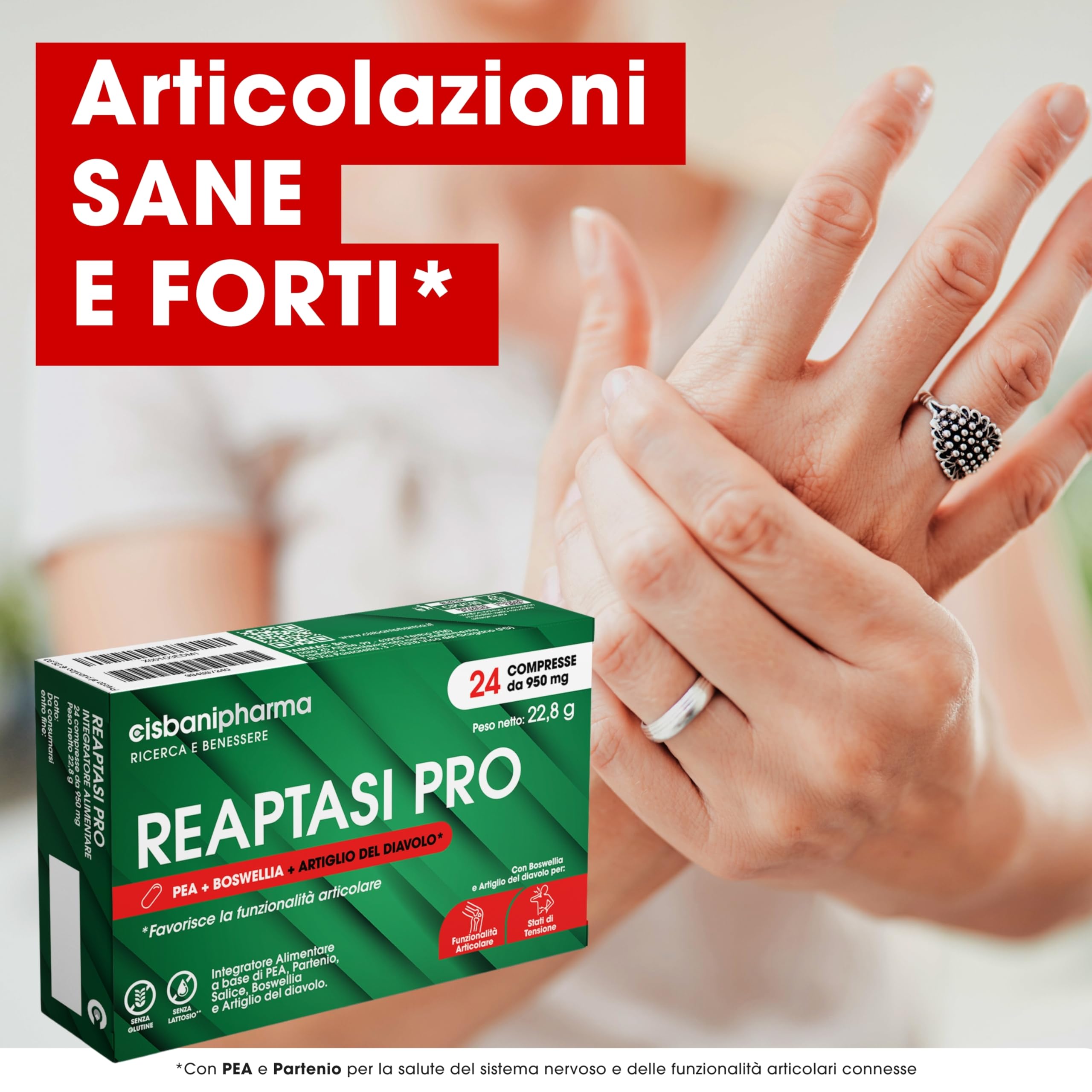 CISBANI PHARMA Reaptasi Pro, Integratore Articolazioni, Favorisce la Normale Funzionalità Articolare, con PEA, Artiglio del Diavolo, Boswellia e Partenio – 24 Compresse