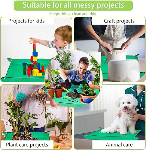 Miniatura 7 de WNJ Tapete de trasplante de plantas para jardín, 2 alfombrillas impermeables para macetas, tapete plegable para plantas de interior, juego de mini