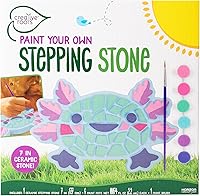 Vista 114 de Creative Roots Tortuga, Erizo y Sol de Mosaico - Pack de 3 Piedras de Paso de Cerámica de 7 Pulgadas & 6 Pinturas Vibrantes, Piedras de Paso DIY