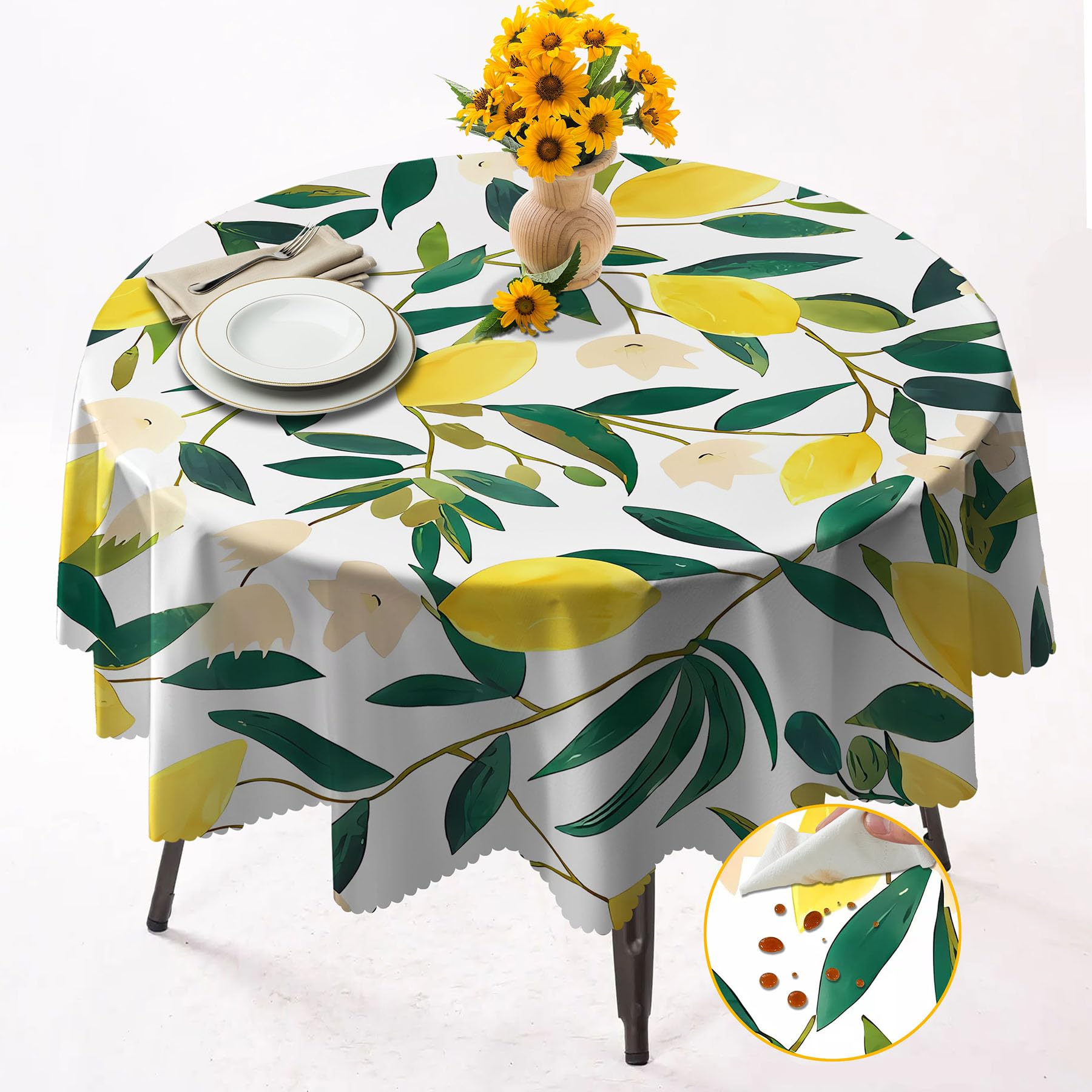 Round Tablecloth 152cm Wrinkle Free Washable Polyester Table Cloth for Circular Table, Home Dining Party Use,Mango Round Wipe Clean Tablecloth 60 Inches (Color 19)