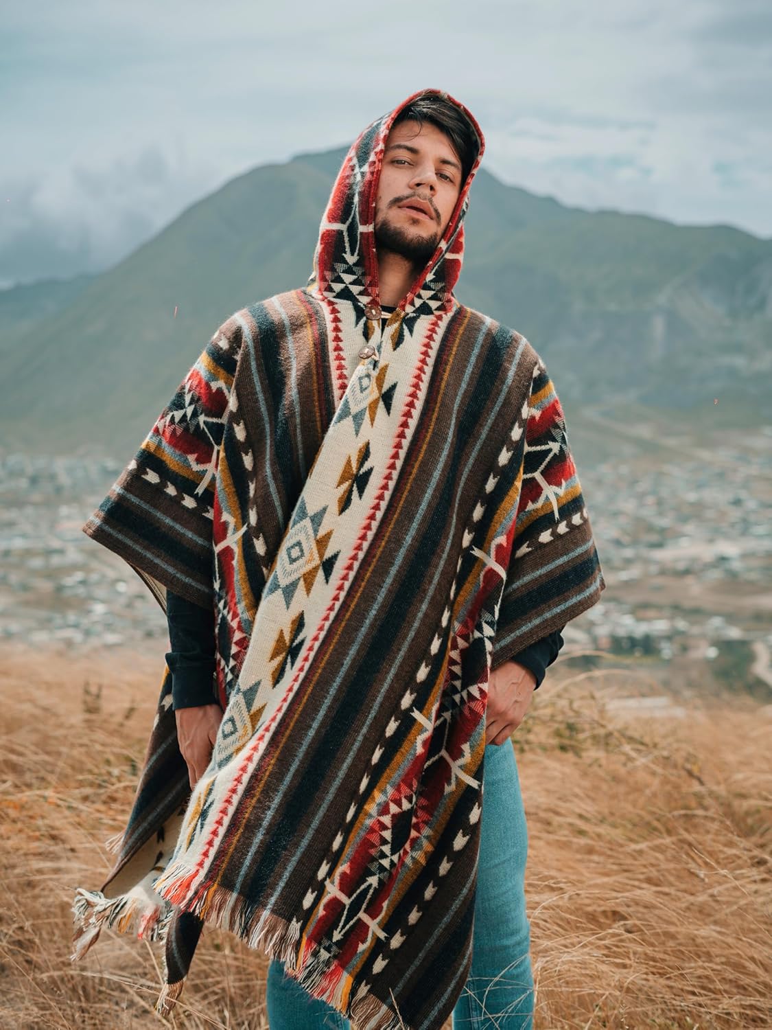 Alpaca Mens Poncho with Hood – Cowboy Serape Western Poncho - Clint Eastwood Poncho for Men - Ecuadorian Cloak with Hood Men - Image 8
