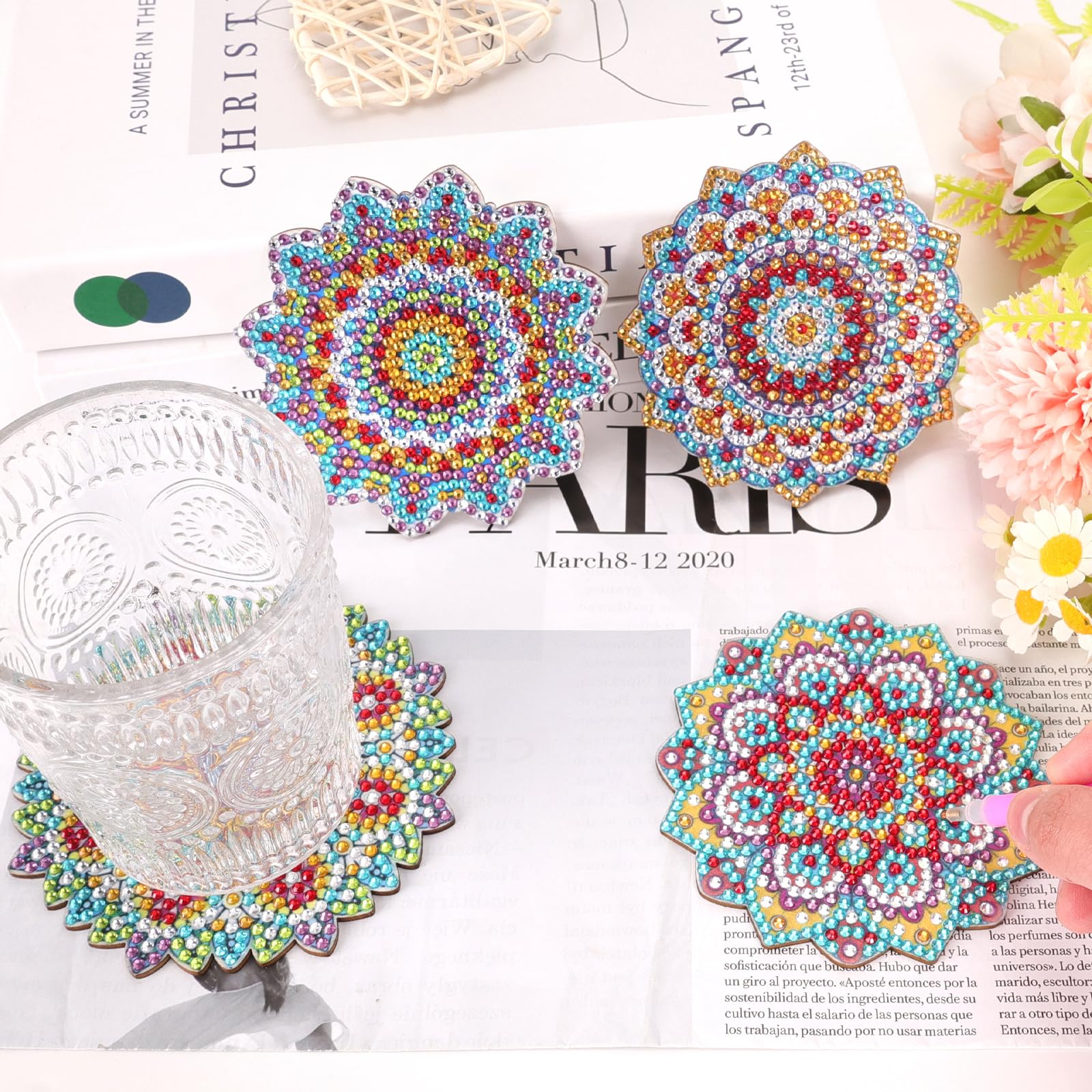 SKENGWEL Diamond Painting Untersetzer Set – 8 Stück Mit Halter, Inkl. Zubehör Für Erwachsene & Kinder