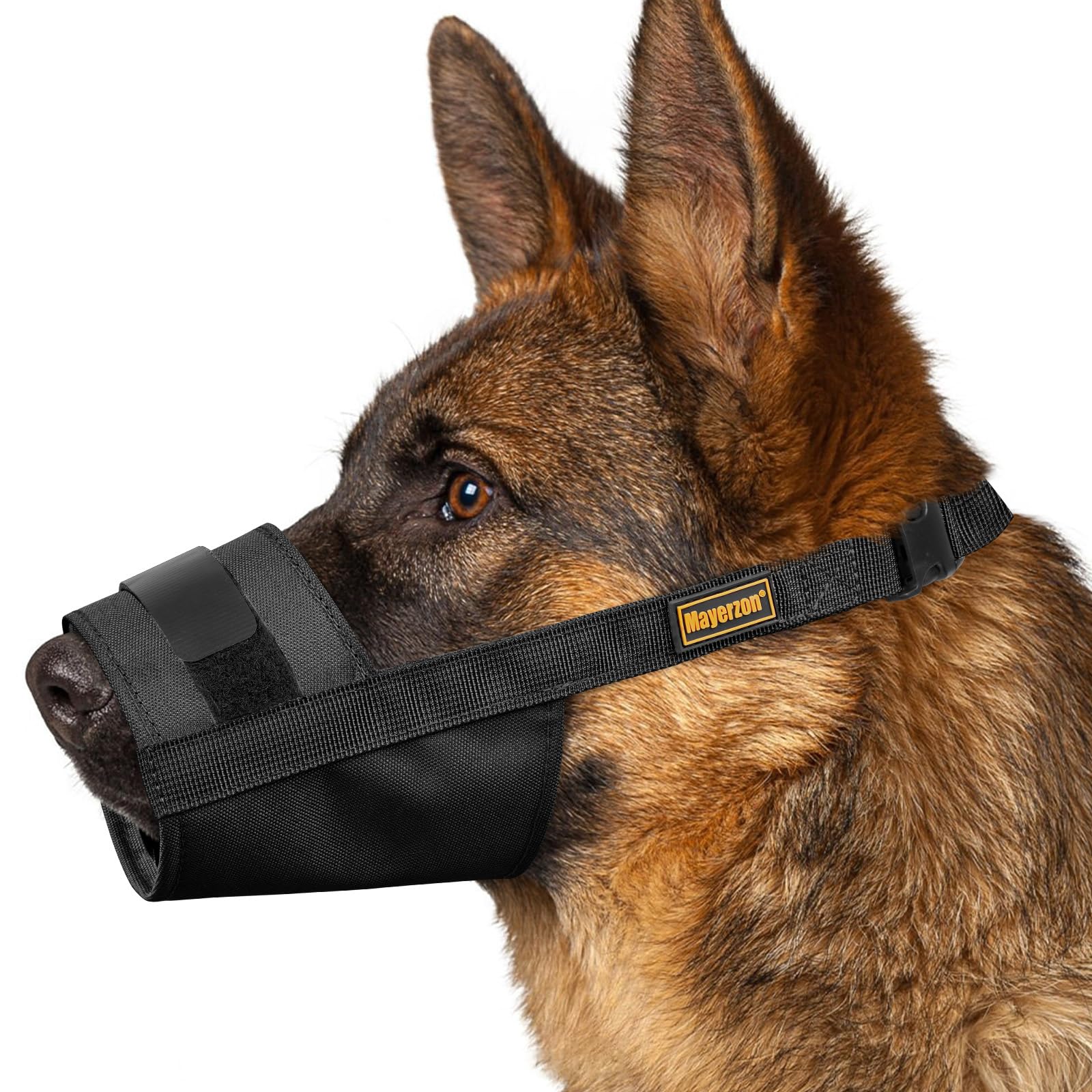Mayerzon Dog Muzzle for Large Medium Small Dogs, Adjustable Fit, Soft & Sturdy Fabric, Prevents Fierce Barking Biting Chewing, Ideal for Grooming Walking Vet Visits, Allows to Pant Drink (Black, S)