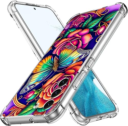 Miniatura 8 de Beaucov Funda para Galaxy S23 Plus, diseño de flor de cerezo morada, protección contra caídas, a prueba de golpes, de poliuretano termoplástico de