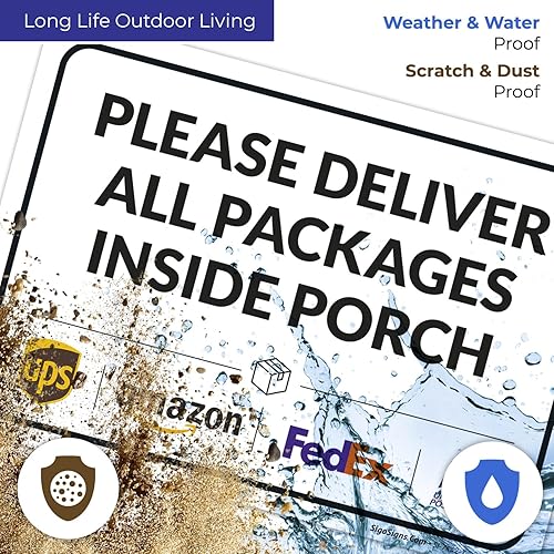 Vista 182 de Cartel de entrega del paquete, letrero de instrucciones de entrega, 10 x 7 pulgadas, aluminio 040 libre de óxido, resistente a la decoloración