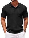 Knit Polo Shirts for Men Short Sleeve Textured Polo Shirt Slim Fit Summer Collared T Shirt with Pocket