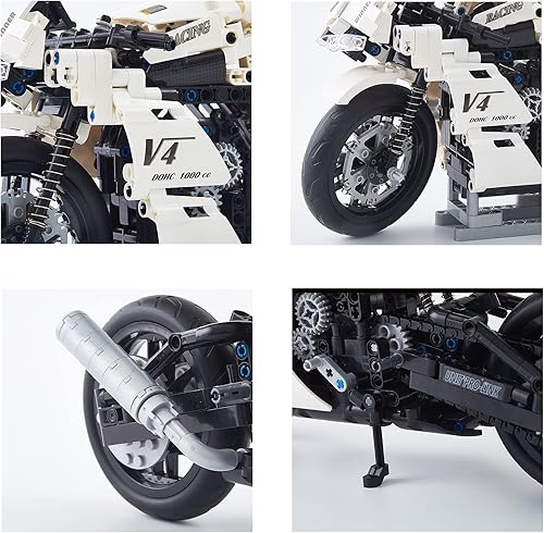 Miniatura 4 de WINNER SPACE Creator Expert - Kit de bloques de construcción de motocicleta de carreras blancas juegos de ladrillos MOC juguetes STEM para niños y