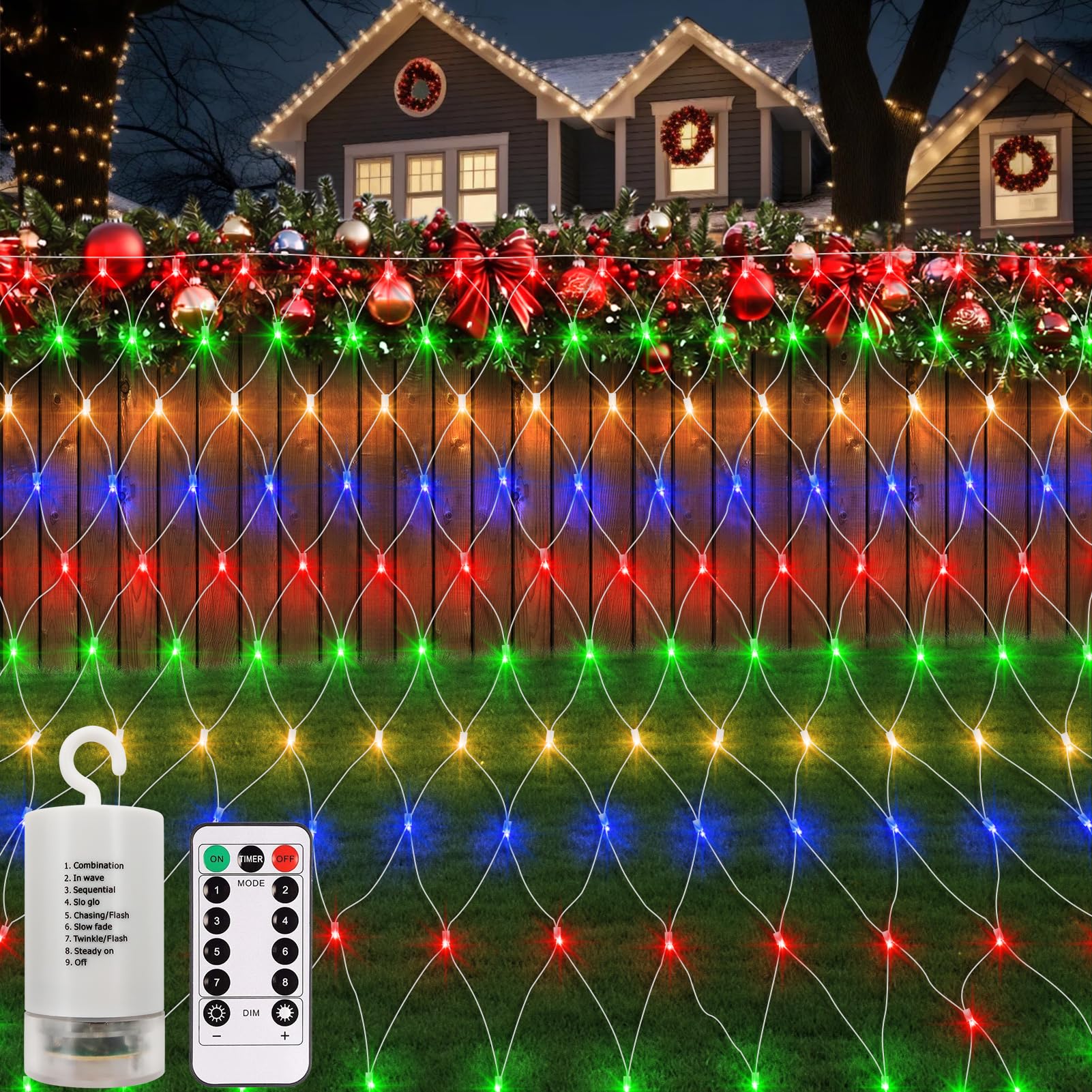 CCILAND 3M x 2M Battery Net Lights, 200 LED Mesh Lights with Remote 8 Modes Timer Dimmable Fairy String Lights Outdoor Waterproof for Bush Garden Patio Tree Decor (Multicolour)