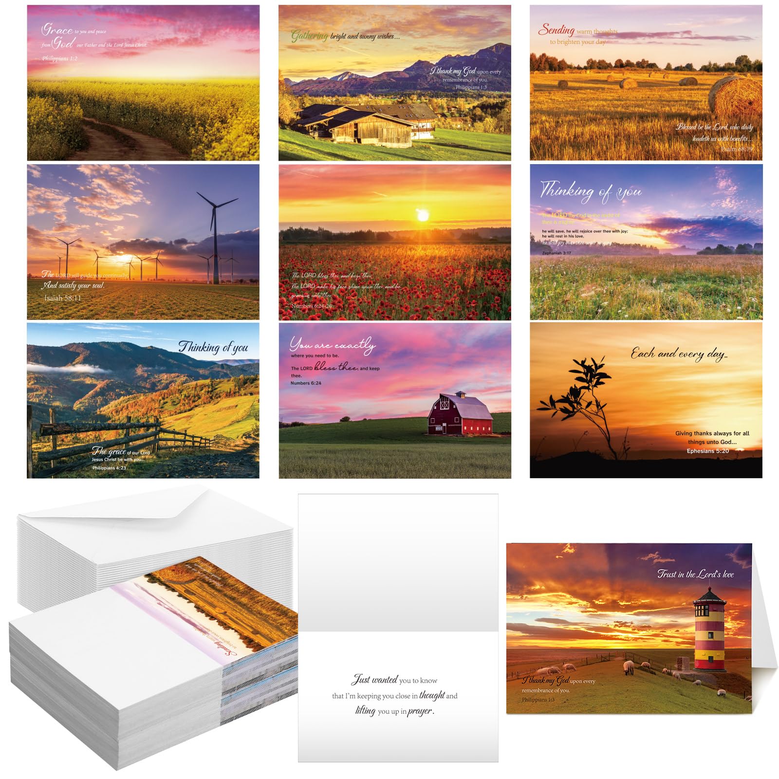 Motiskyy 50 Pcs Religious Thinking of You Cards Bulk with Biblical Scripture Verses Blessing 10 Designs 4 x 6 Inch Christian Inspirational Thinking of