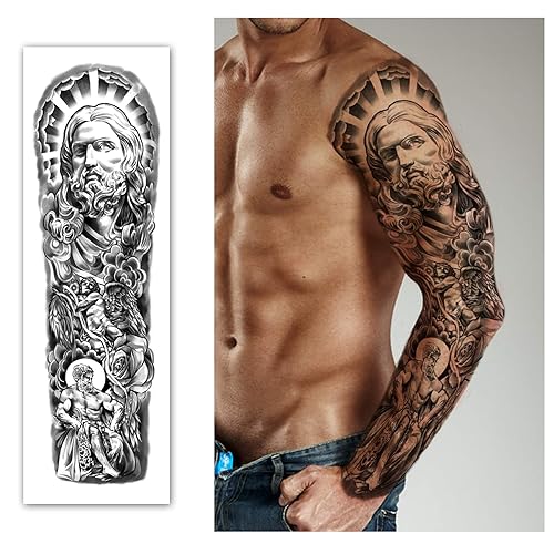 Miniatura 3 de Tatuajes temporales impermeables de brazo completo 8 hojas y 8 hojas de tatuaje de medio brazo pegatinas de tatuaje extra grandes para hombres y