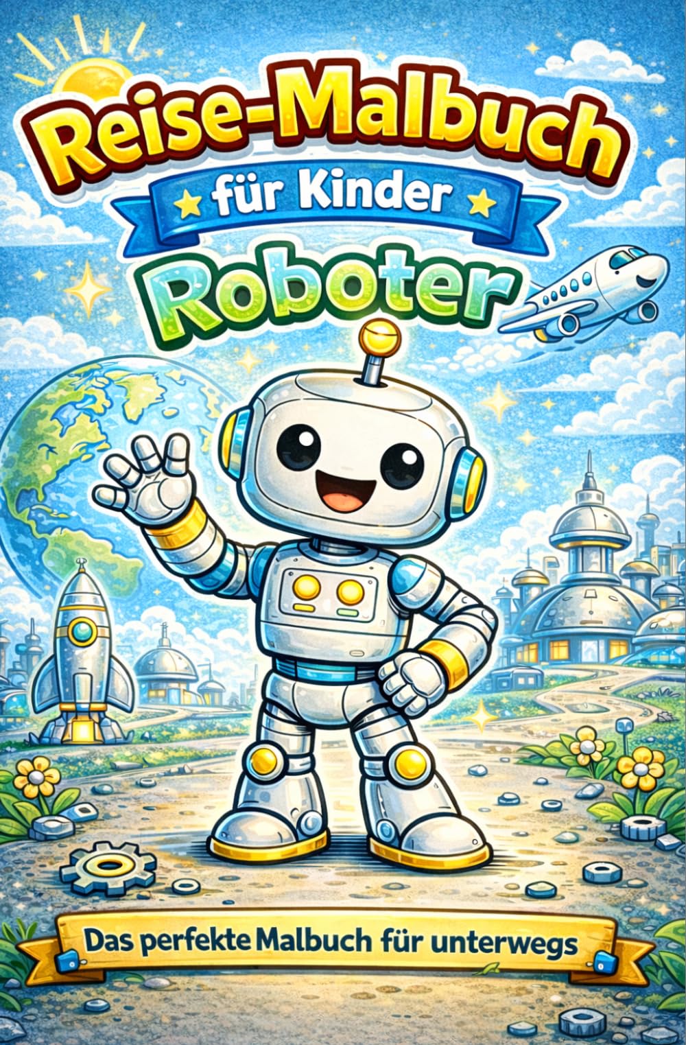 Reise-Malbuch für Kinder: Roboter – Für unterwegs: 20 Ausmalbilder für Auto, Flugzeug & Urlaub | Handliches Format | Beschäftigung ohne Bildschirm