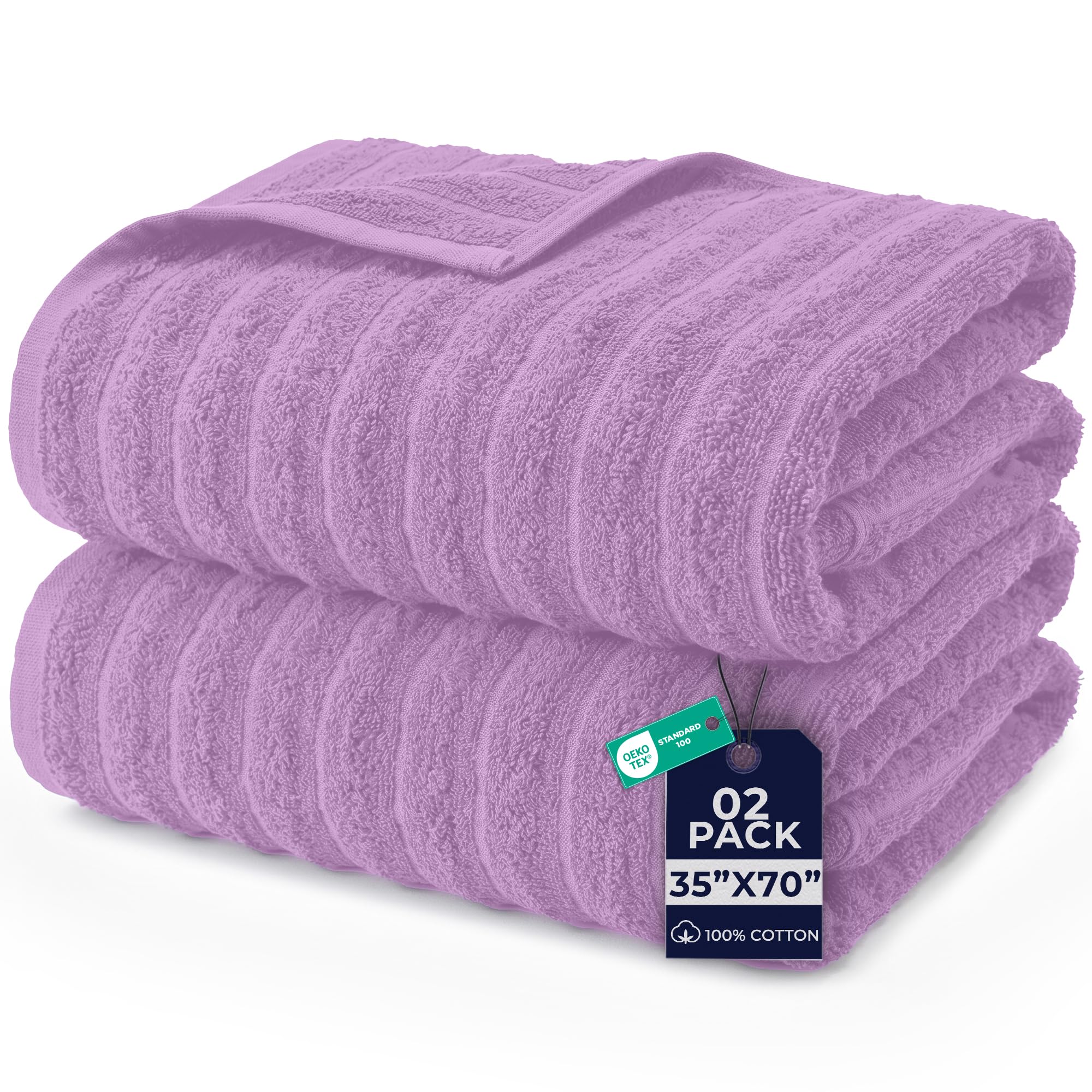 DAN RIVER Ribbed Extra Large Bath Sheets Pack of 2, 35 x 70 Inches