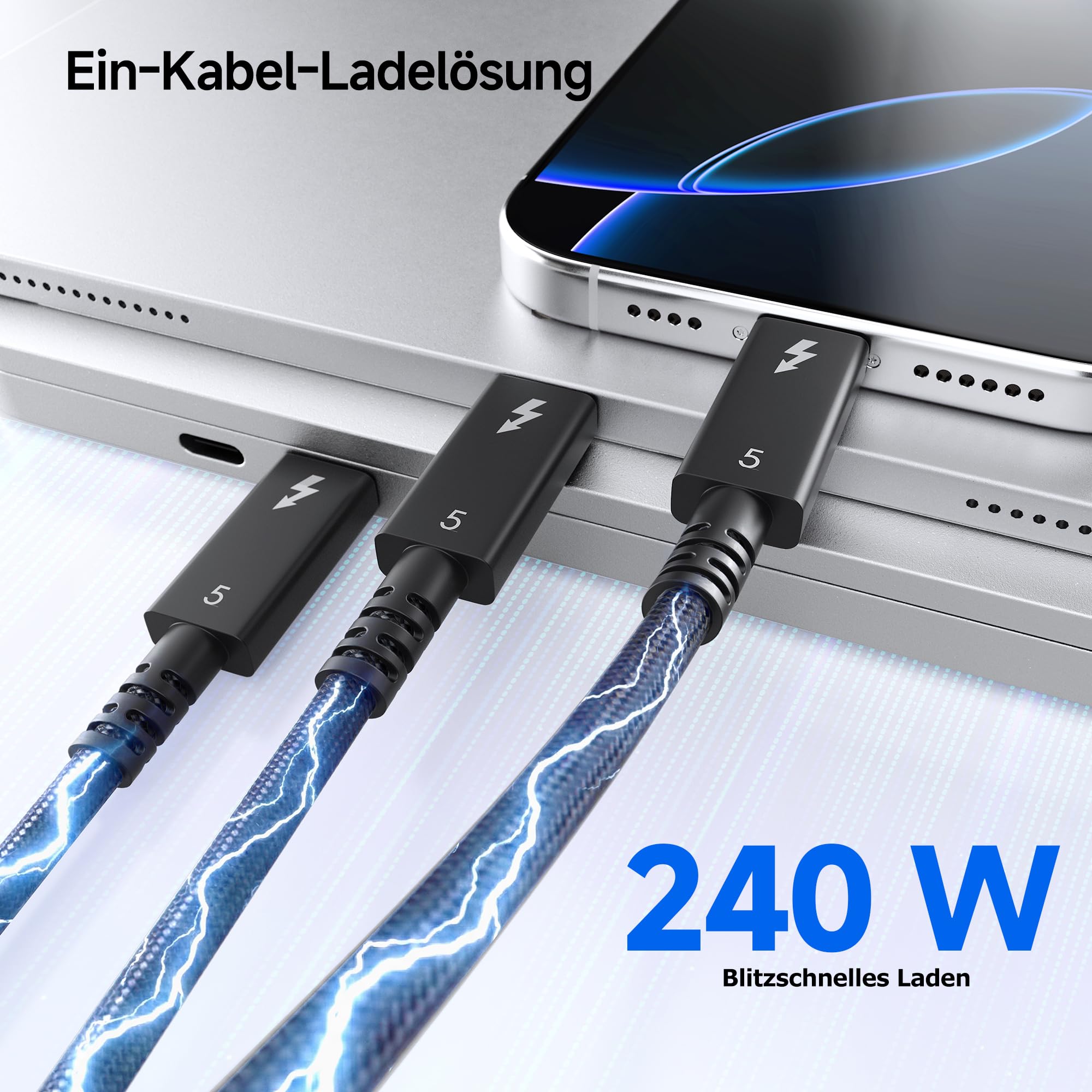Cable Matters [Intel zertifiziert] Aktives Thunderbolt 5 Kabel 2 m, 80Gbps mit bis zu 120Gbps Bandwidth Boost, 240W USB PD 3.1, 8K Video, kompatibel mit Thunderbolt 4/3, USB4 und USB-C