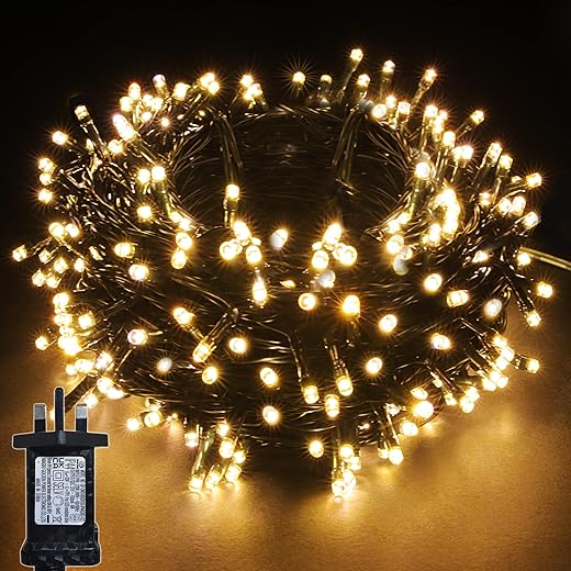 20M LED String Fairy Lights On Dark Green Cable with Various Light Effects, Ideal for Christmas Tree, Xmas, Party,Wedding,ETC (Warm, 200 LEDs)