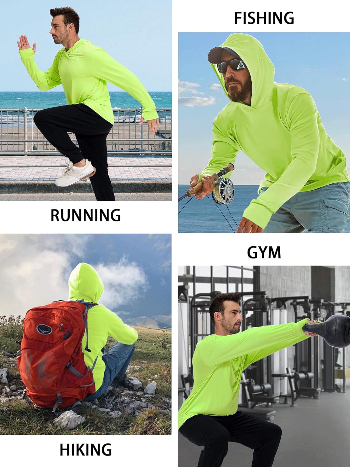1 or 3 Pack Men's UPF 50+ Fishing Shirts Long Sleeve UV Sun Protection Hoodie Hiking Rash Guard Fishing Outdoor Running - Image 2
