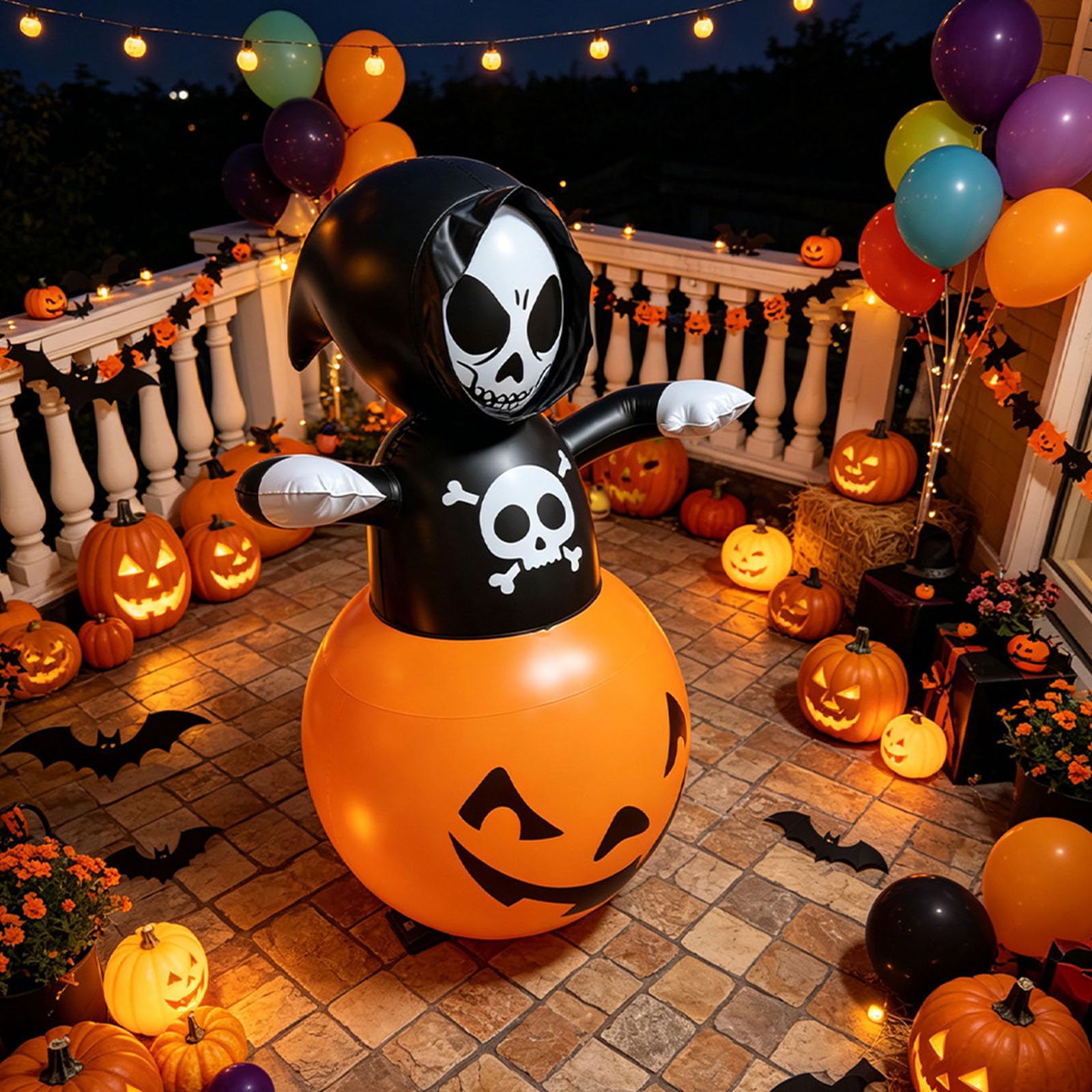 Nadmuchiwana dekoracja halloweenowa czaszka dynia oświetlone podwórko z PVC