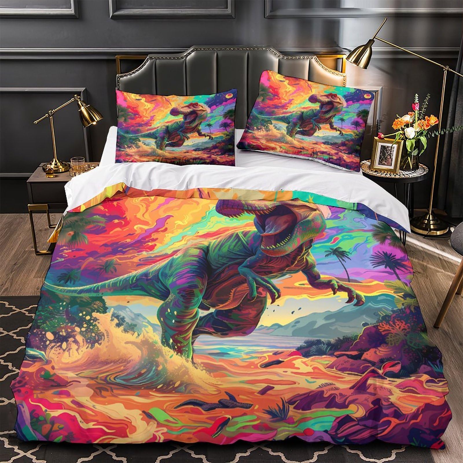 Housse de Couette Microfibre Douce Hypoallergénique King avec Zip