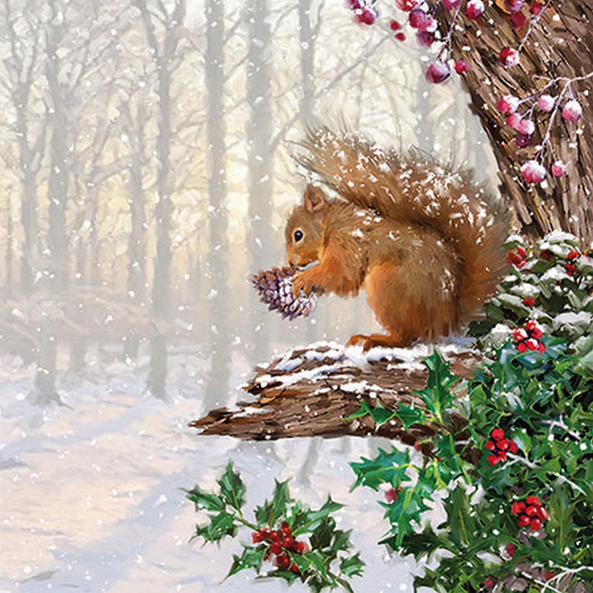 Lot De 20 Serviettes En Papier Motif Écureuil/Oiseau Hiver/Noël