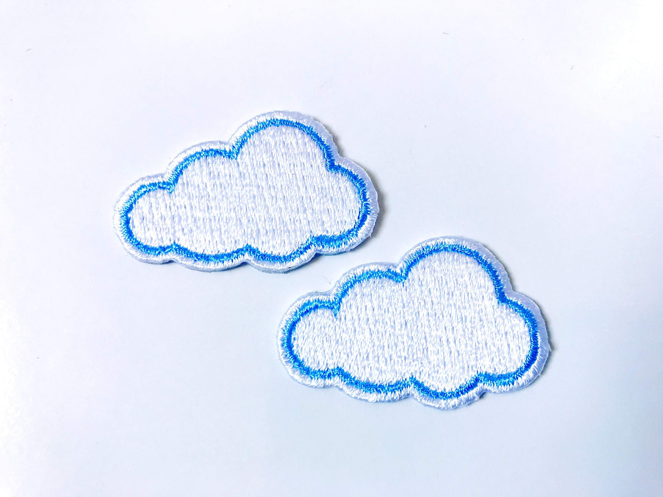 Tyga_Thai Brand Set 2 pcs. Mini White Cloud Cute Cartoon Logo Jacket T-Shirt Sew Iron on Embroidered Applique Badge Sign Patch (Iron-Cloud-White-Mini)