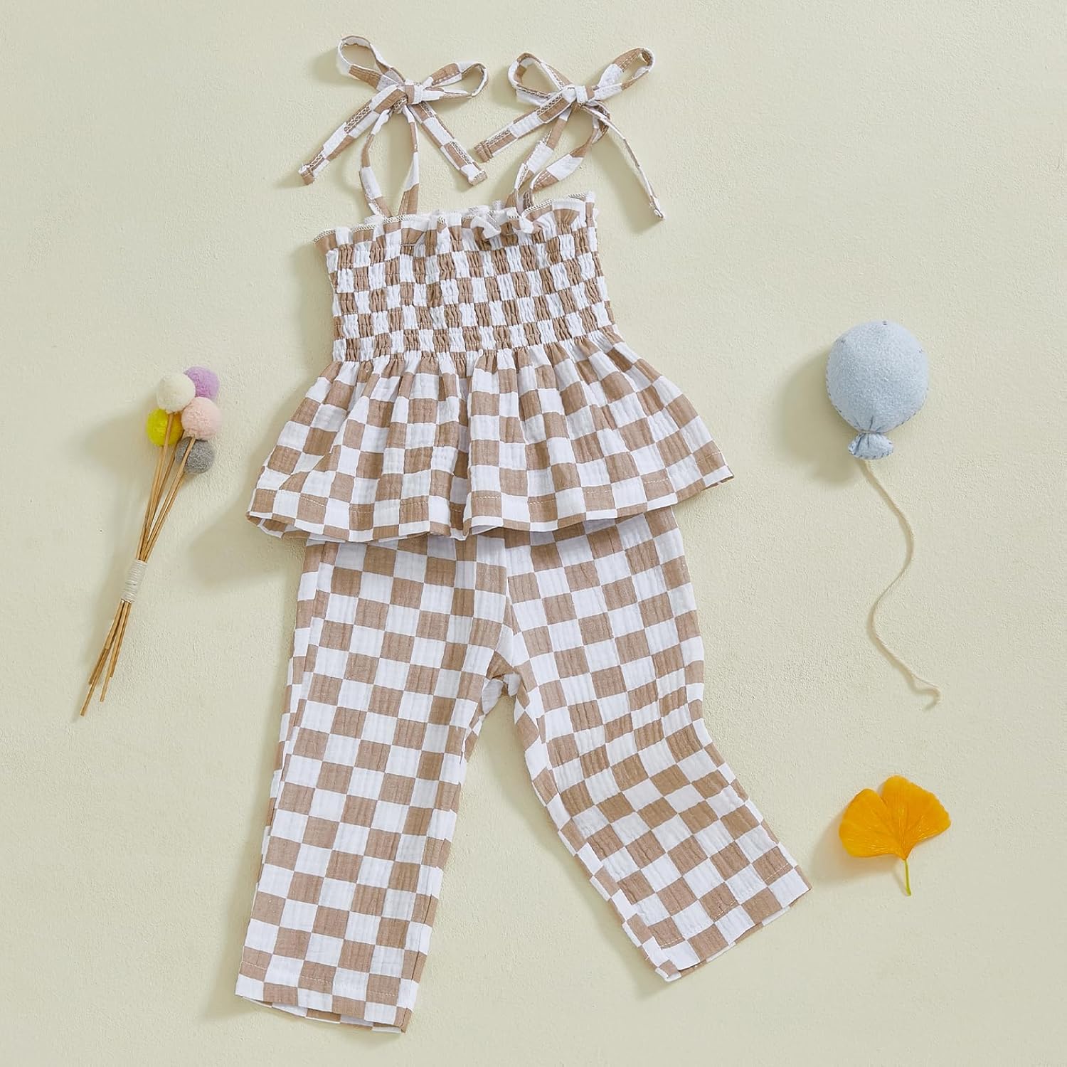 Toddler Baby Girl Clothes Tie-Up Strap Ruffle Camisole Tops Linen Pants Set Little Girls Summer Outfits - Image 3