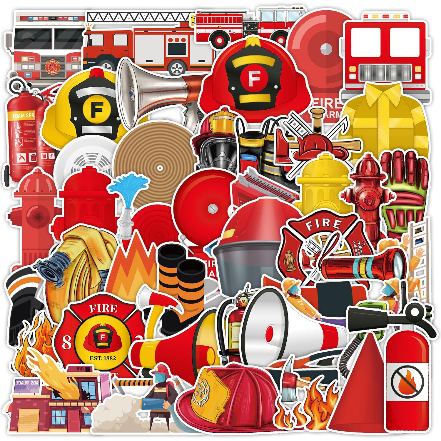 50Pcs Fire Fighting Hero Stickers Laptop Car Scrapbook Phone Skateboard Suitcase Luggage Bike Hero Stickers Vinyl Waterproof Aesthetic Personalised Stickers for Teens Boys Girls Adults Children