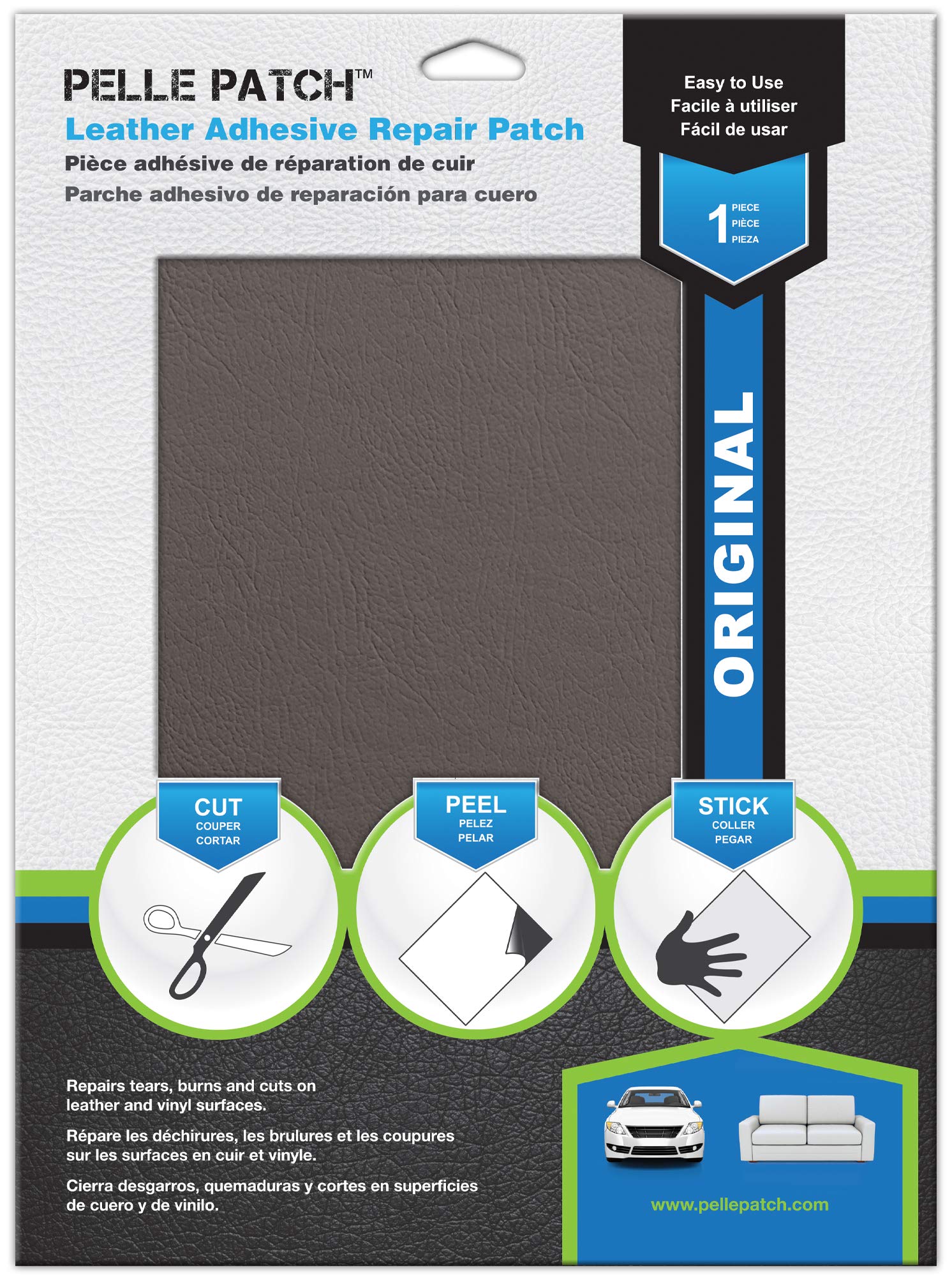 Pelle PatchFaux Leather Adhesive Sheets - 25 Colours Available - Original 28 cm x 41 cm - Grey Brown