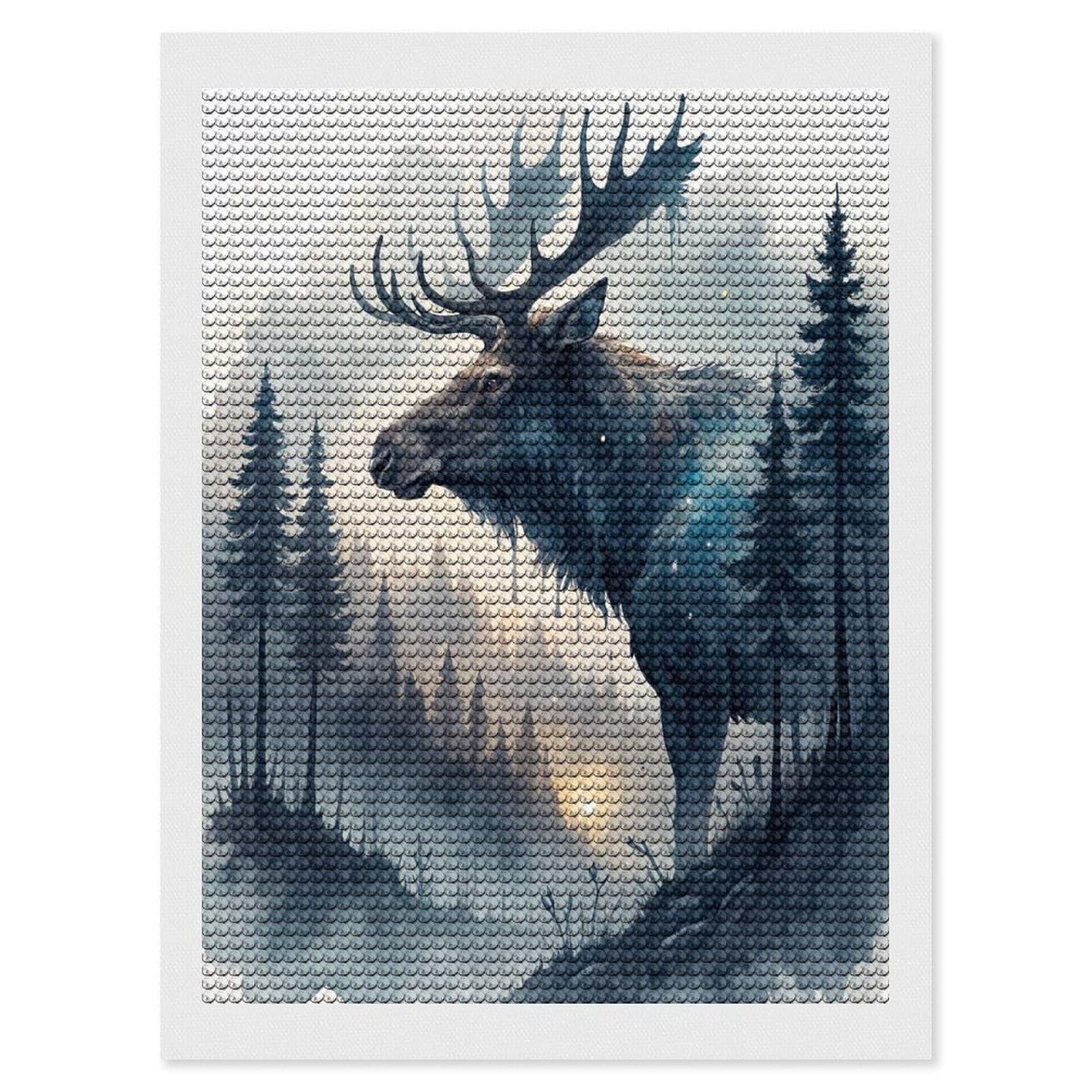 Junmoney Majestic Moose in Misty Forest Round Drill Diamond Painting 12"x16", for Women, Relaxing DIY Hobby, Bedroom Decor, Christmas Gift, Adhesive Canvas