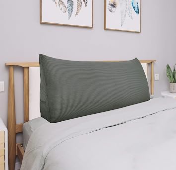 Headboard Wedge Pillow Full XXL Bolsters Pillow for Bed Back Support Backrest Cushion for Reading Watching TV Working Sitting on Bed Large Daybed Couch Bed Rest Pillow Corduroy Gray