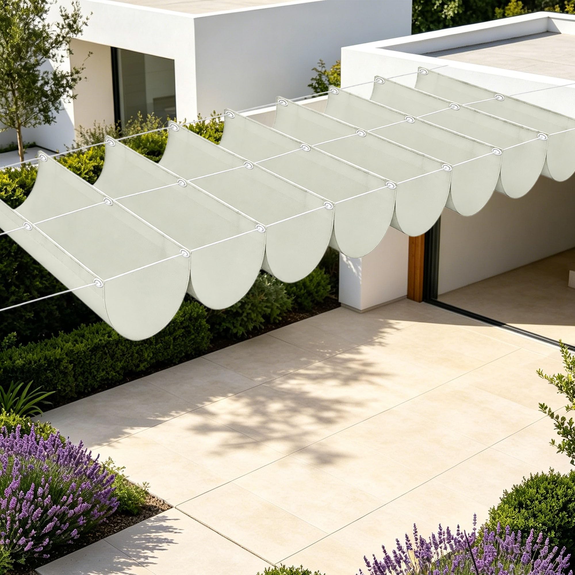 Toile d'ombrage rétractable 400x450 cm imperméable blanc cassé pour terrasse