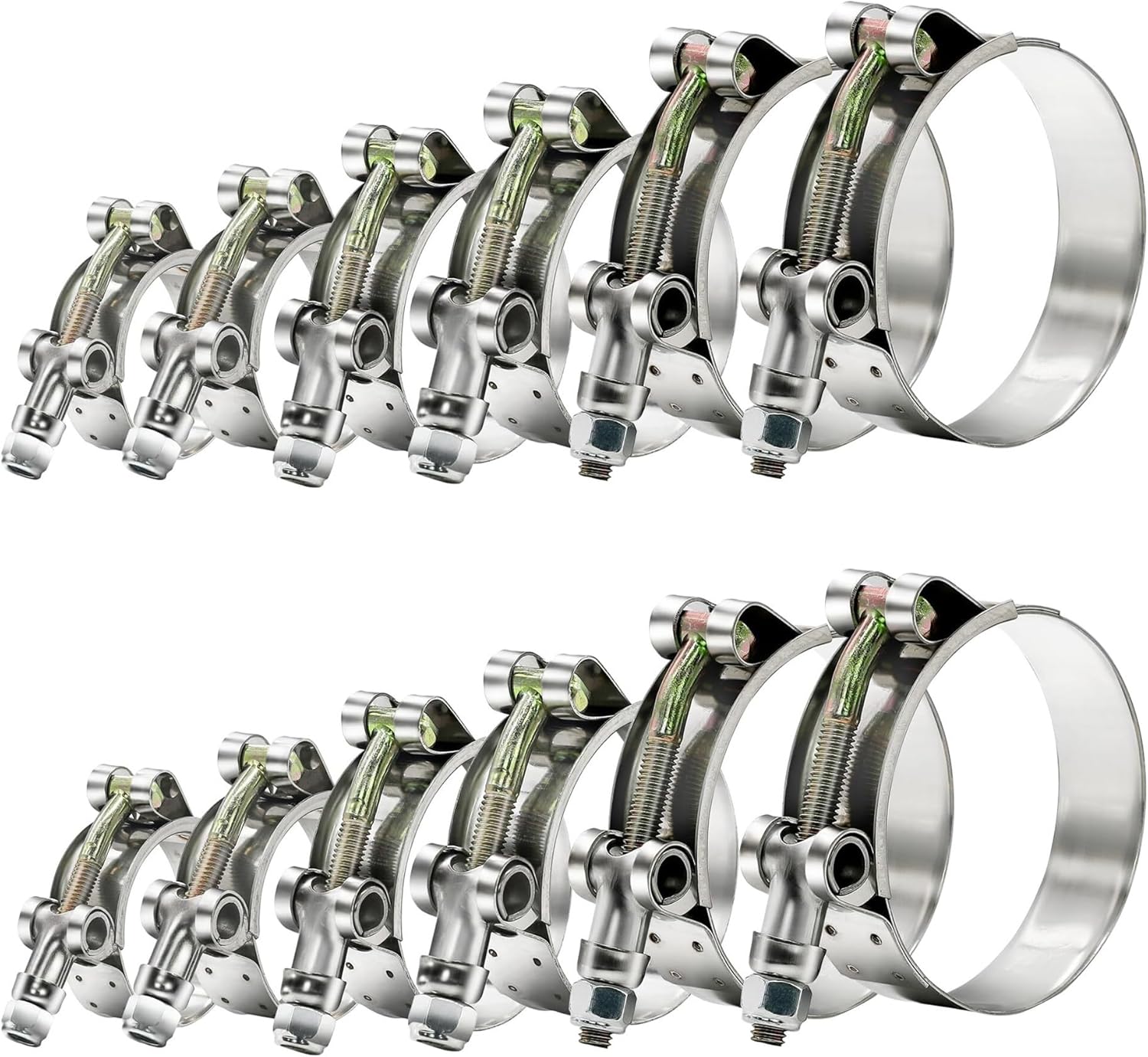 pipe clamp, 12pcs T-bolt Pipe Clip Hose Clamps Set 6 Size 28-64mm Exhaust Welding Hardware 304 Stainless Steel Turbo Fixed Tool Fastener,hose connection