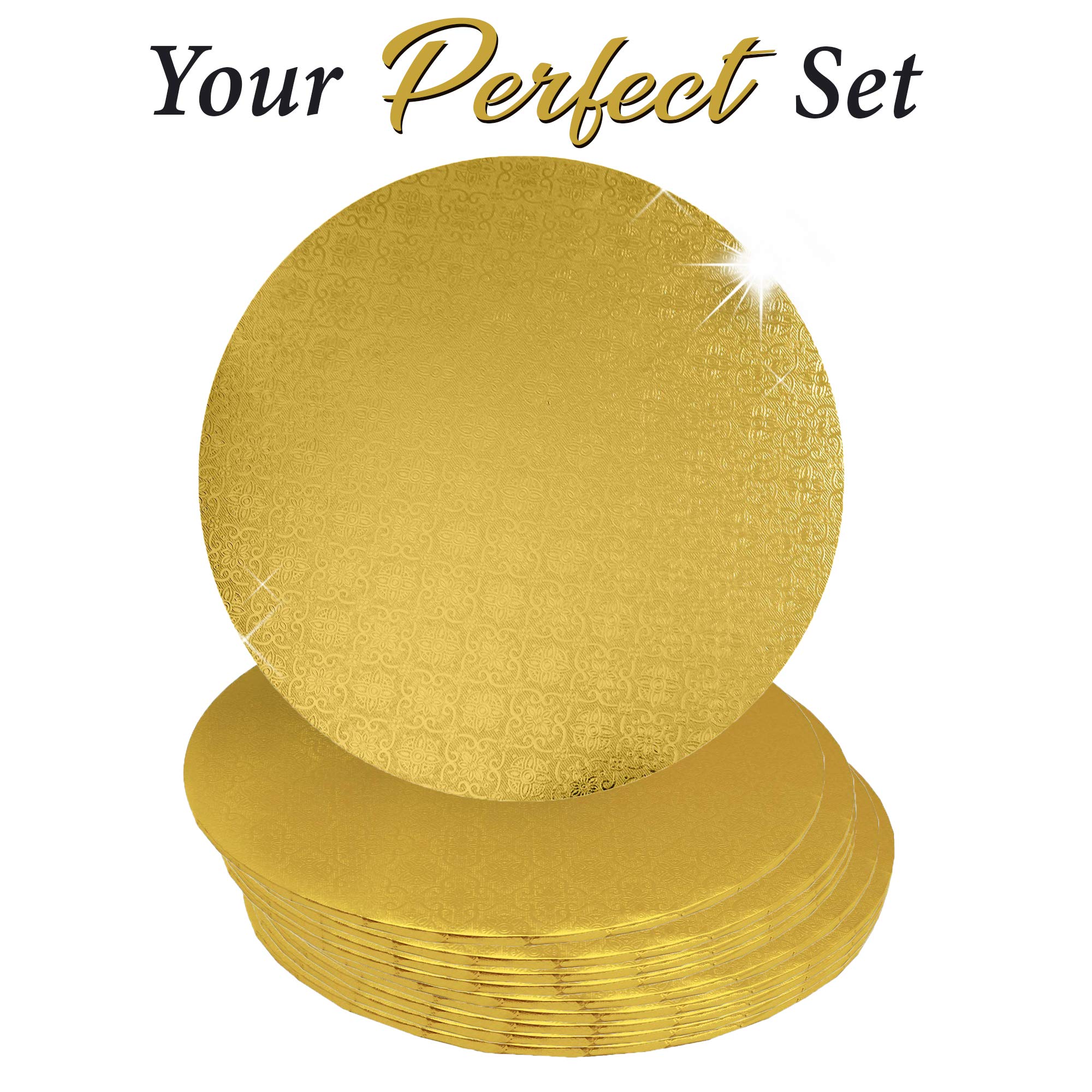 O'CREME Gold Wraparound Cake Pastry Round Drum Board 1/4 Inch Thick, 14 Inch Diameter - Pack of 10