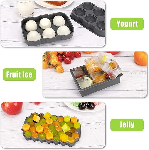 Miniatura 6 de Bandeja para cubitos de hielo, bandejas de hielo para congelador con tapa, paquete de 3 bandejas redondas grandes de silicona para cubitos de hielo,