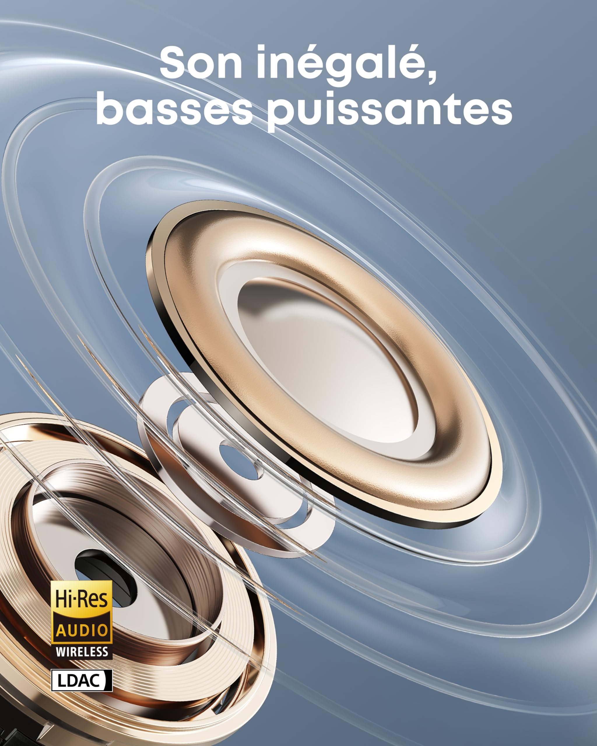 soundcore AeroClip by Anker, écouteurs Oreilles Libres à Clip, Confort adaptatif, appels clairs avec 4 micros et IA, Stables, Haut-parleurs de 12 mm, Design en Anneau Ouvert