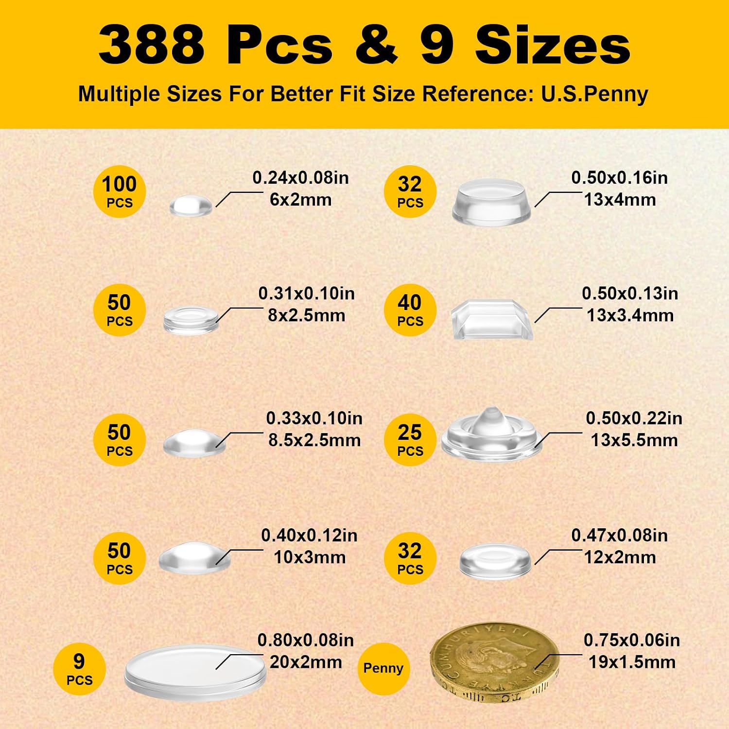 388Pcs Cabinet Bumpers Clear Rubber Bumpers Self Adhesive, Silicone Furniture Bumper Clear Bumper for Cabinets and Small Items