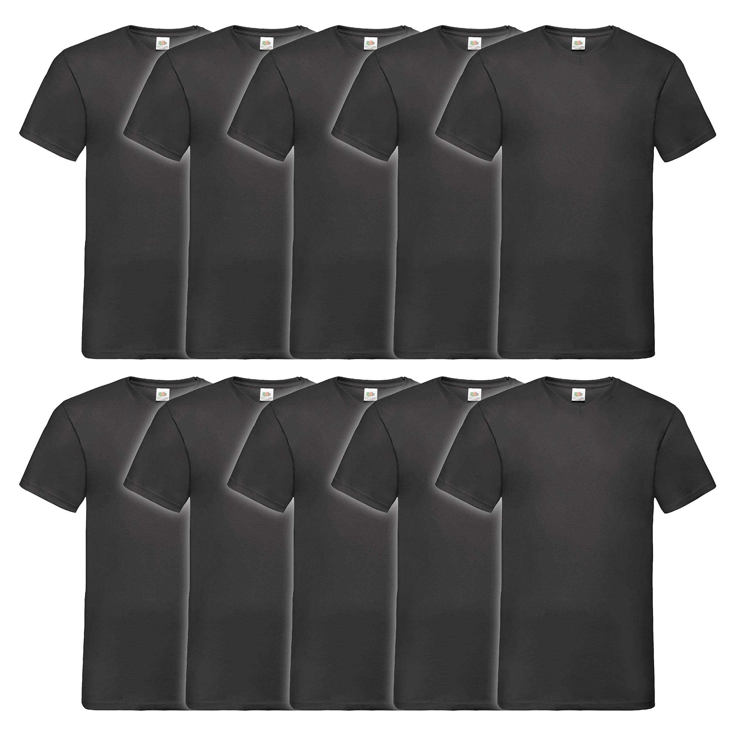 Fruit of the Loom Men's V-Neck Valueweight T-Shirt (Pack of 10) - Black - XXXX-Large