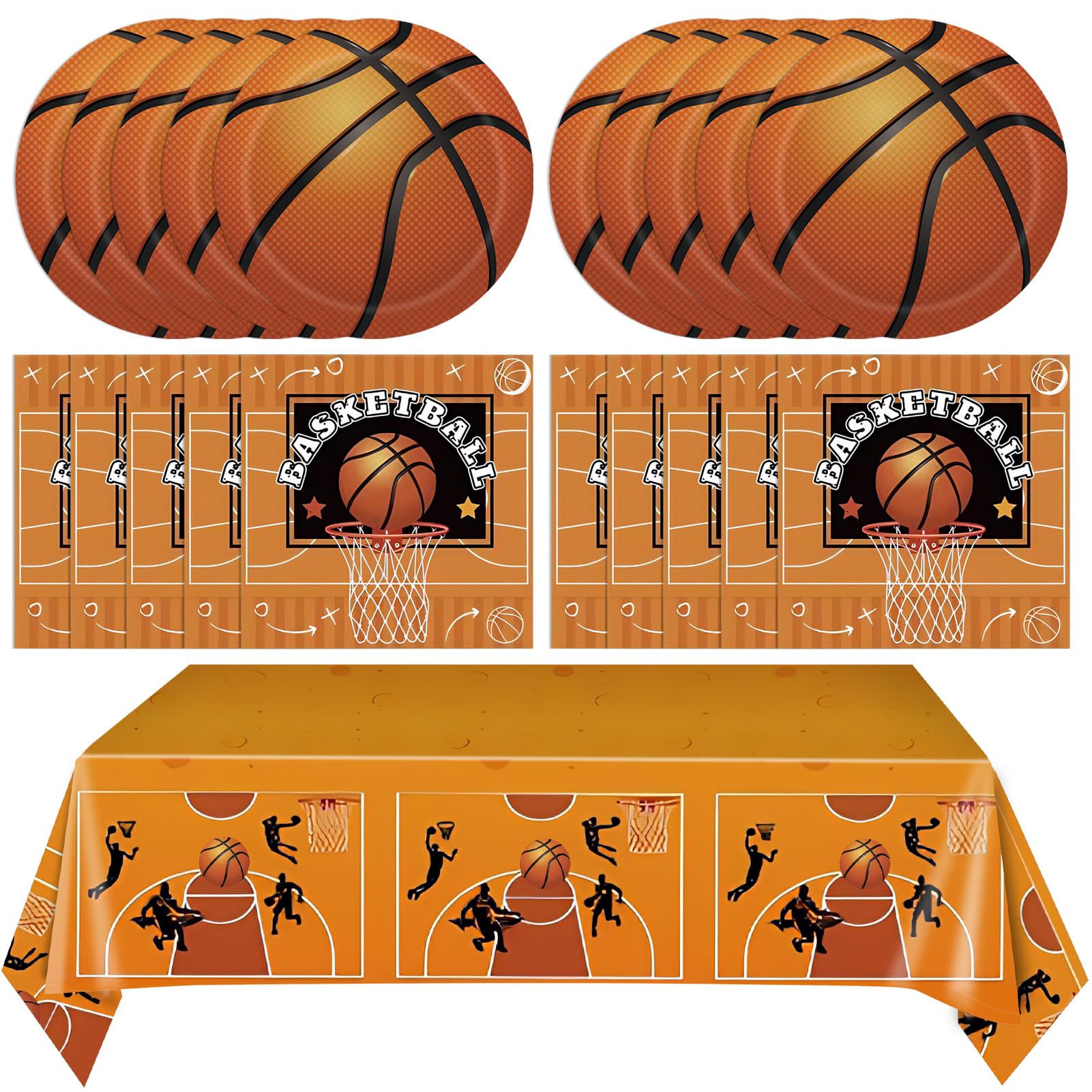 41Pcs Basketball Theme Birthday Party Decorations Basketball Party Supplies Tableware Set Basketball Paper Plates,Napkins,Tablecloth丨Kids and Adults