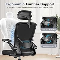 Vista 3 de Ergonomic Office Desk Chair Comfy, High Back Mesh Office Desk Chairs with Adjustable Lumbar Support, Headrest, Flip-up Armrests, Home Computer Chair