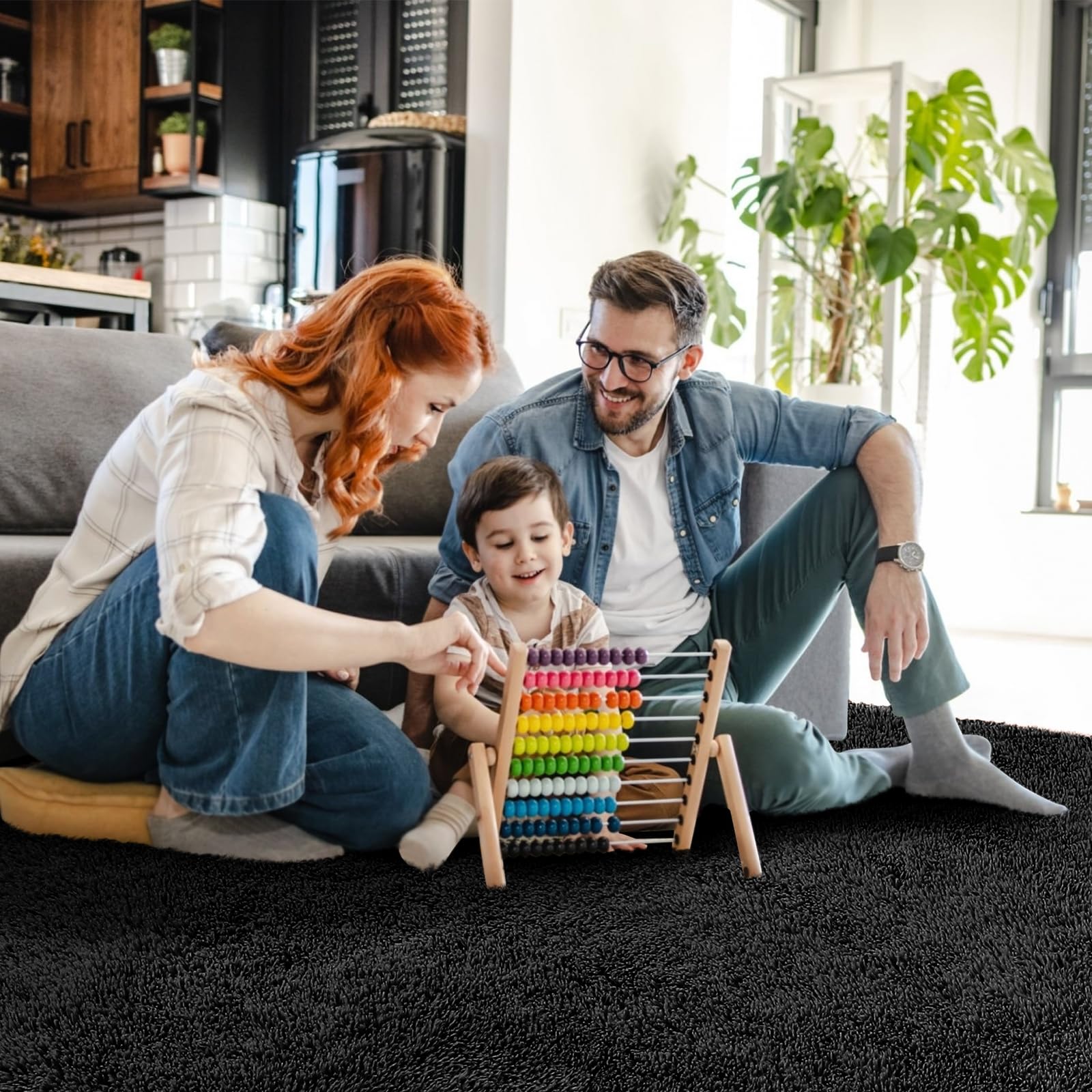 SOANNY Alfombra de Pelo Largo para Salón, Lavable Antideslizante y Suave, Diseño Sólido Shaggy para Dormitorio y Habitación Infantil, Tapete para Cama, 120x180 cm, Negro