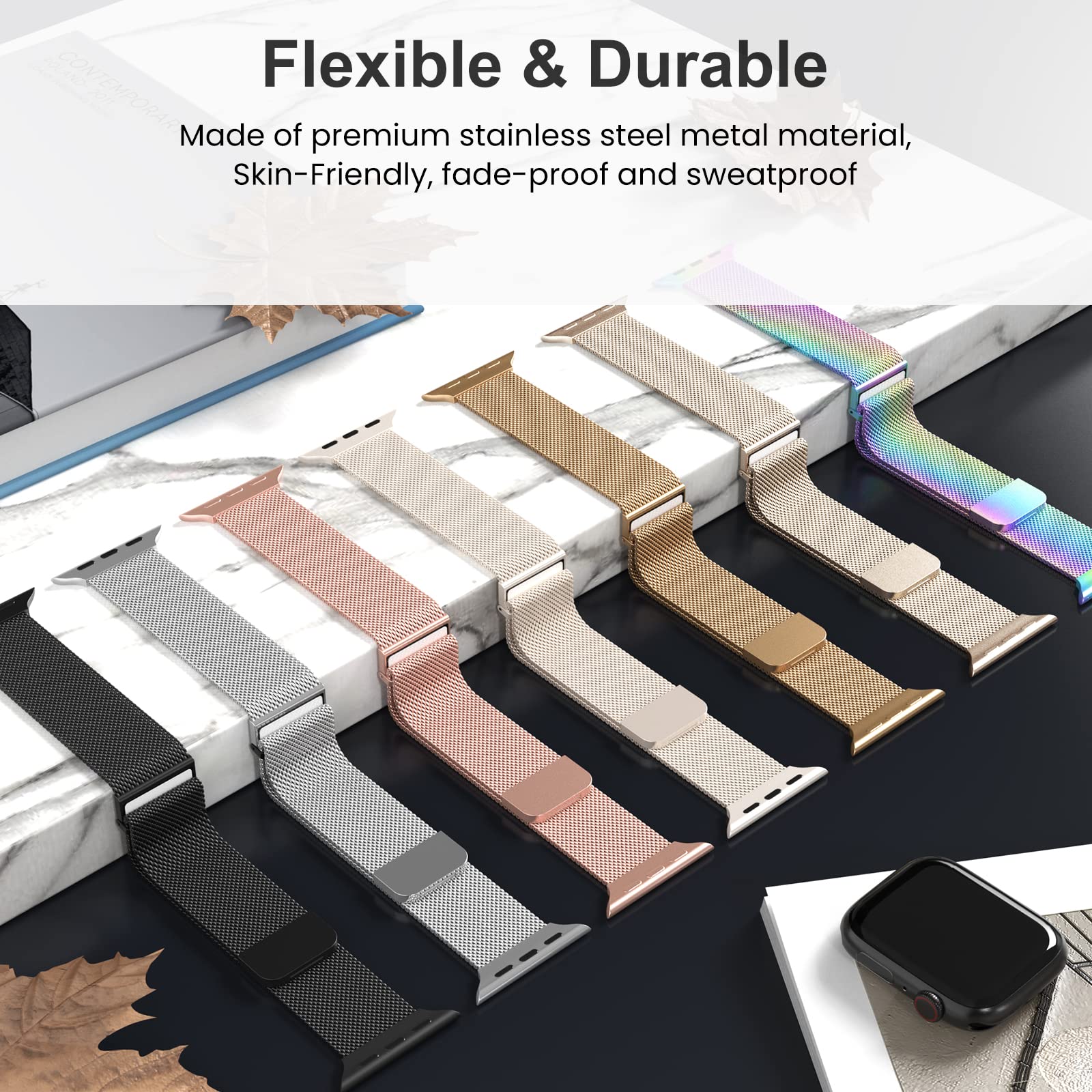 Higgs Métal Bracelet Compatible avec Bracelets Apple Watch 38mm 40mm 41mm 42mm 44mm 45mm 46mm 49mm Femme,Bracelet Double Magnétique pour iWatch Series 11 10 9 8 7 6 5 4 3 2 1 SE Ultra, Metal Milanais