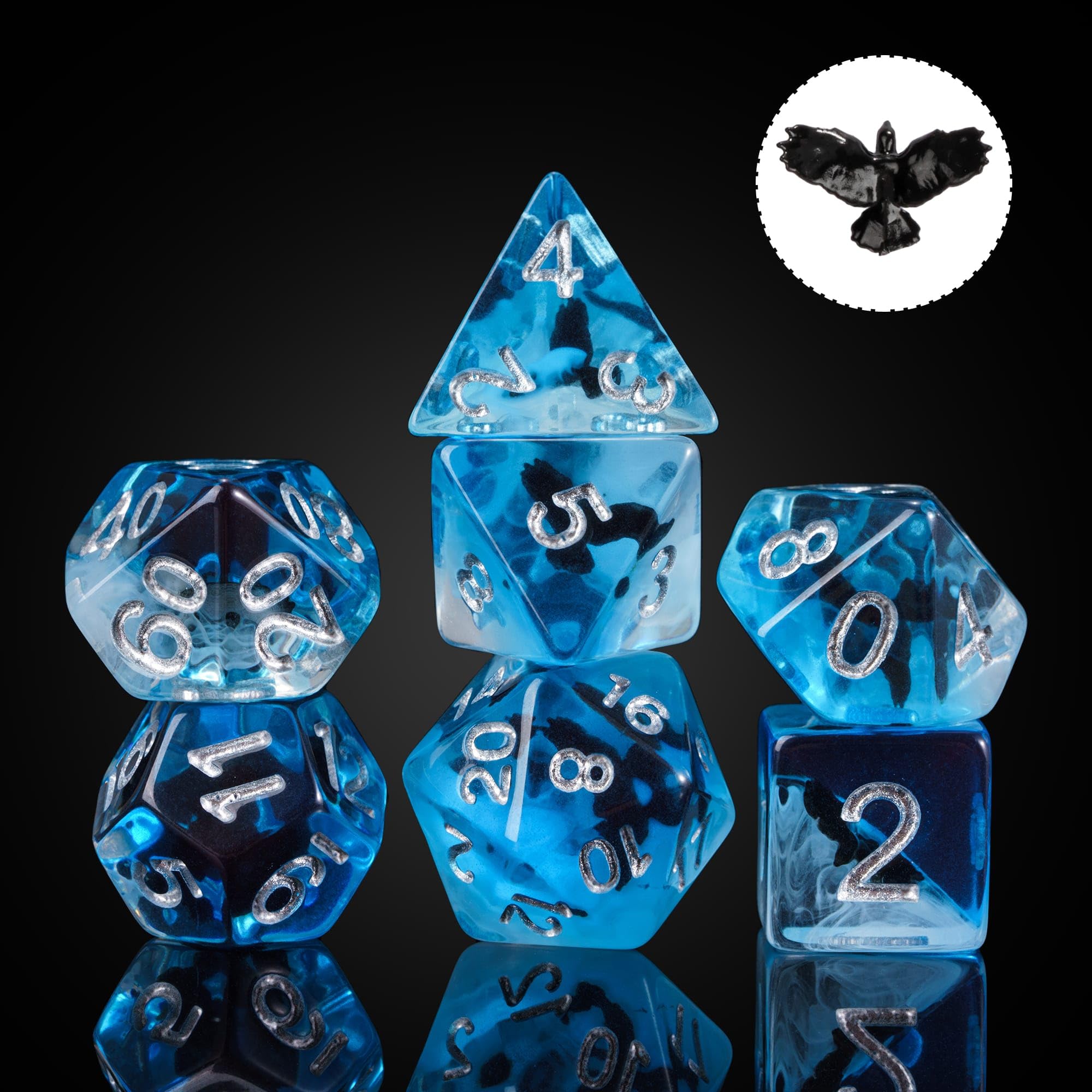 cusdie 7-Die DND Dice, Polyhedral Dice Set Filled with Animal, for Role Playing Game Dungeons and Dragons D&D DiceBlack Eagle
