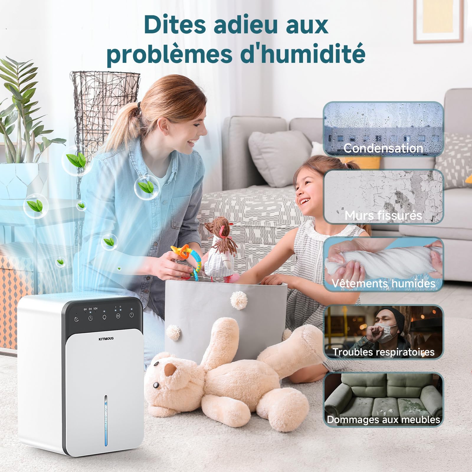 Déshumidificateur D'air Portable SENTICUM 1500 Ml - Minuterie, Arrêt Automatique - Pour Salle De Bain, Armoire, Chambre