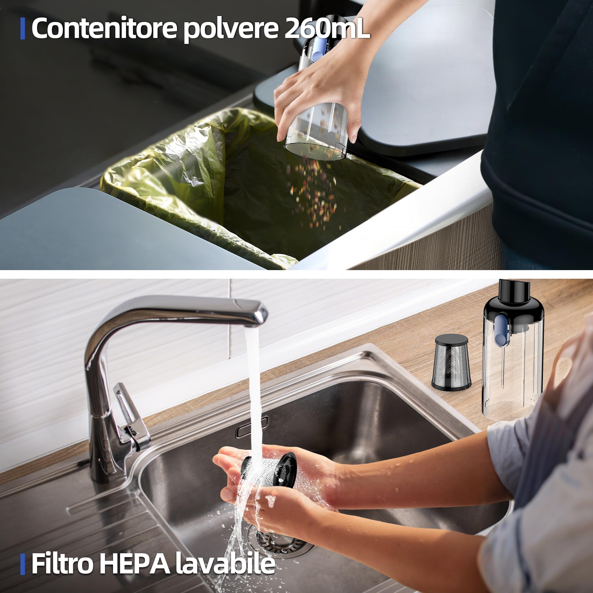 Aspirapolvere senza fili 18000Pa con luce LED, 2 in 1 aspiratore e soffiatore d'aria, motore brushless 130W, batteria 7800mAh, ricarica USB-C veloce, per auto, casa, peli animali, 7 accessori